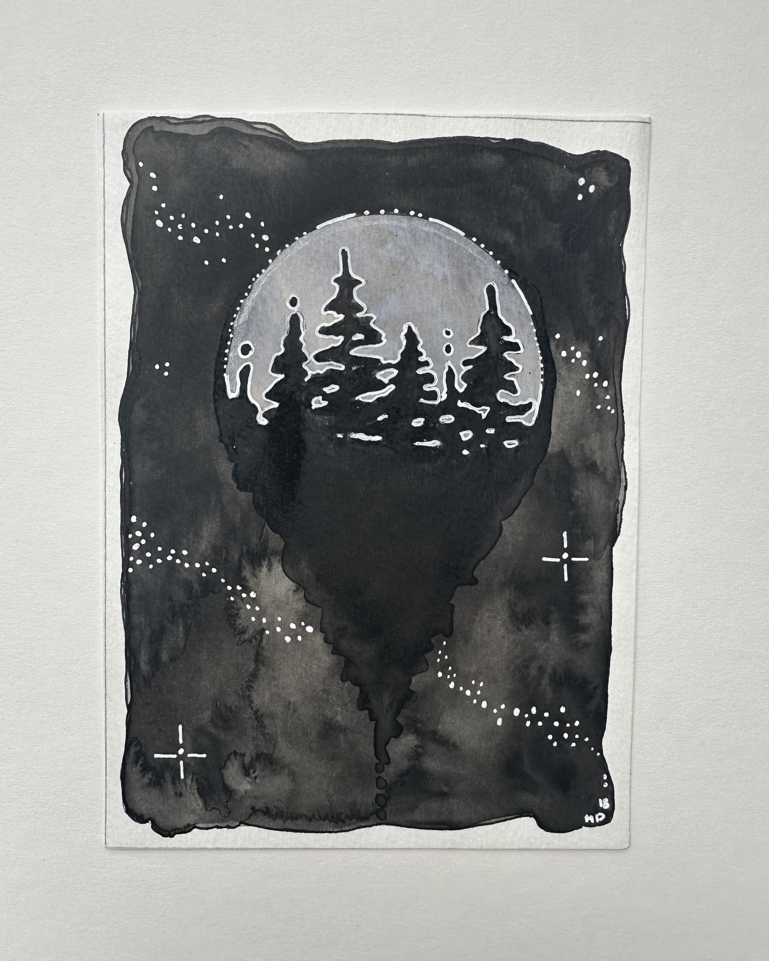 Trees at Night Original Painting 5x7