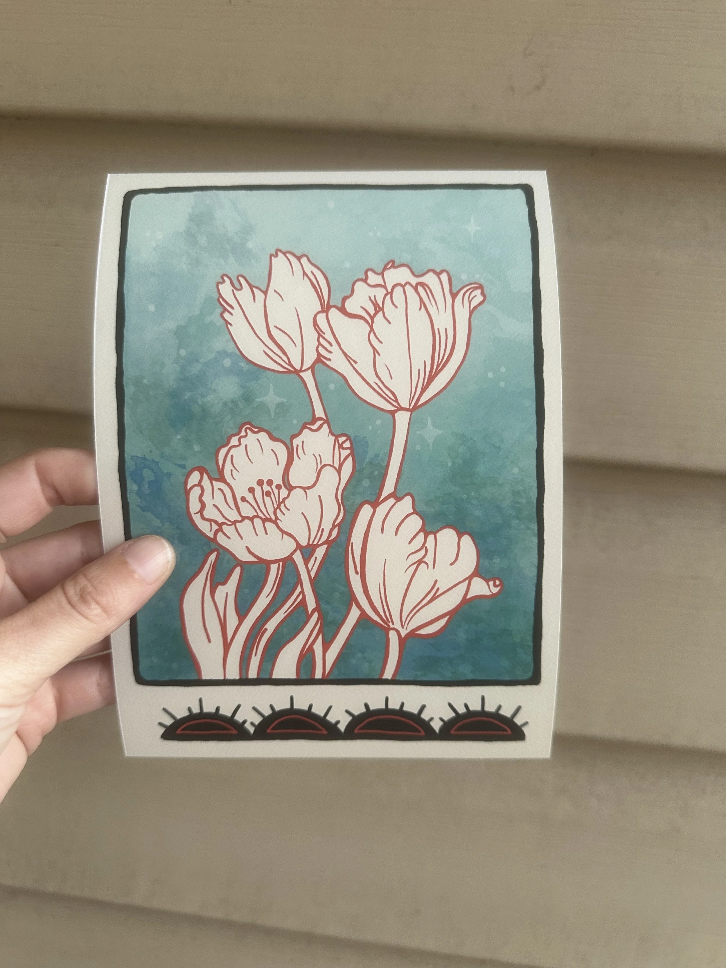 July Art Print - White Flowers 5x7 Digital Watercolor