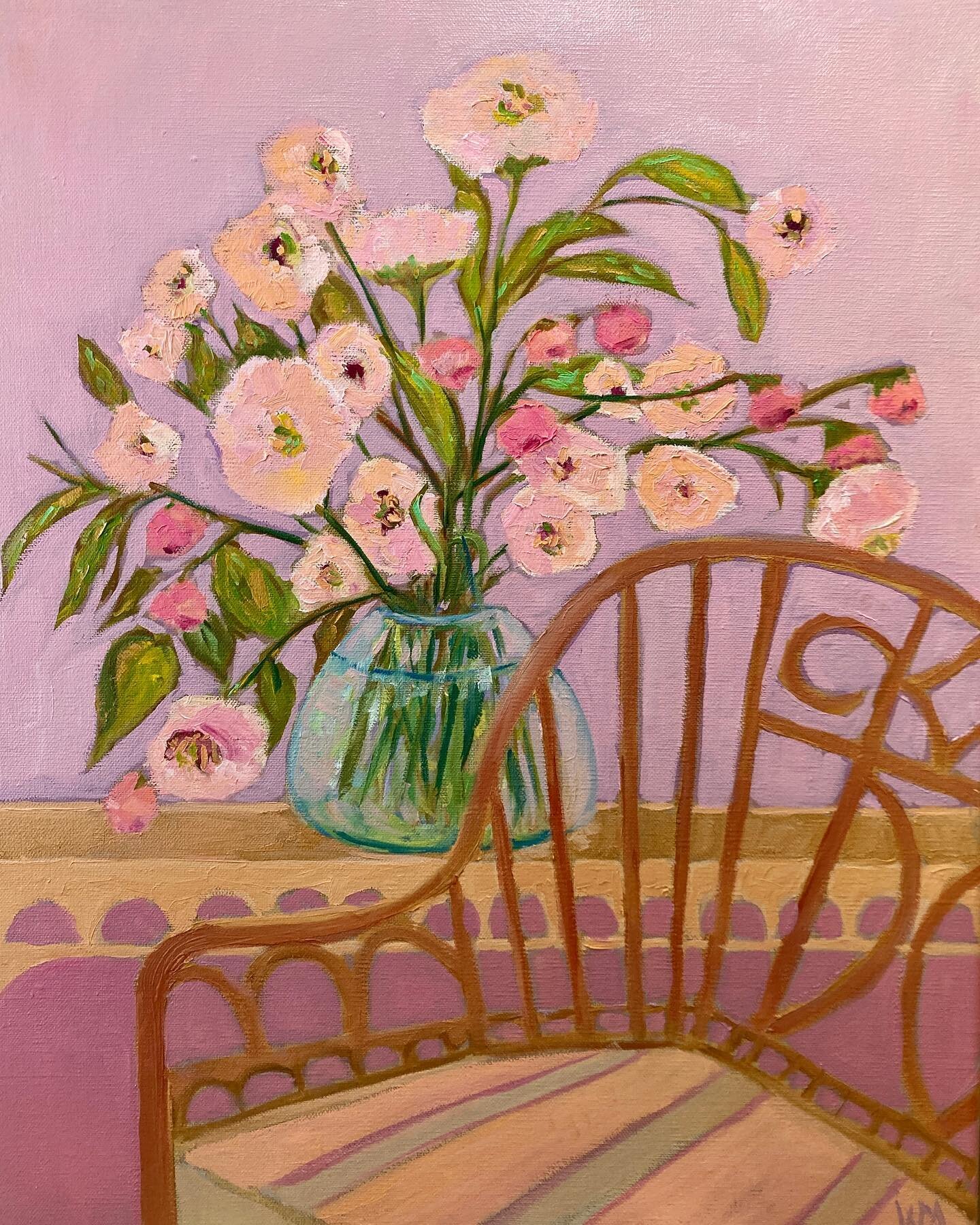The sitting room
16x20, oil
natural linen
canvas

As I sit in my favorite chair, I admire the petals on the flowers in the overflowing 
bouquet. 
This is my peaceful place, where I hide from daily intrusions that invade.
Thankful that I have this spa