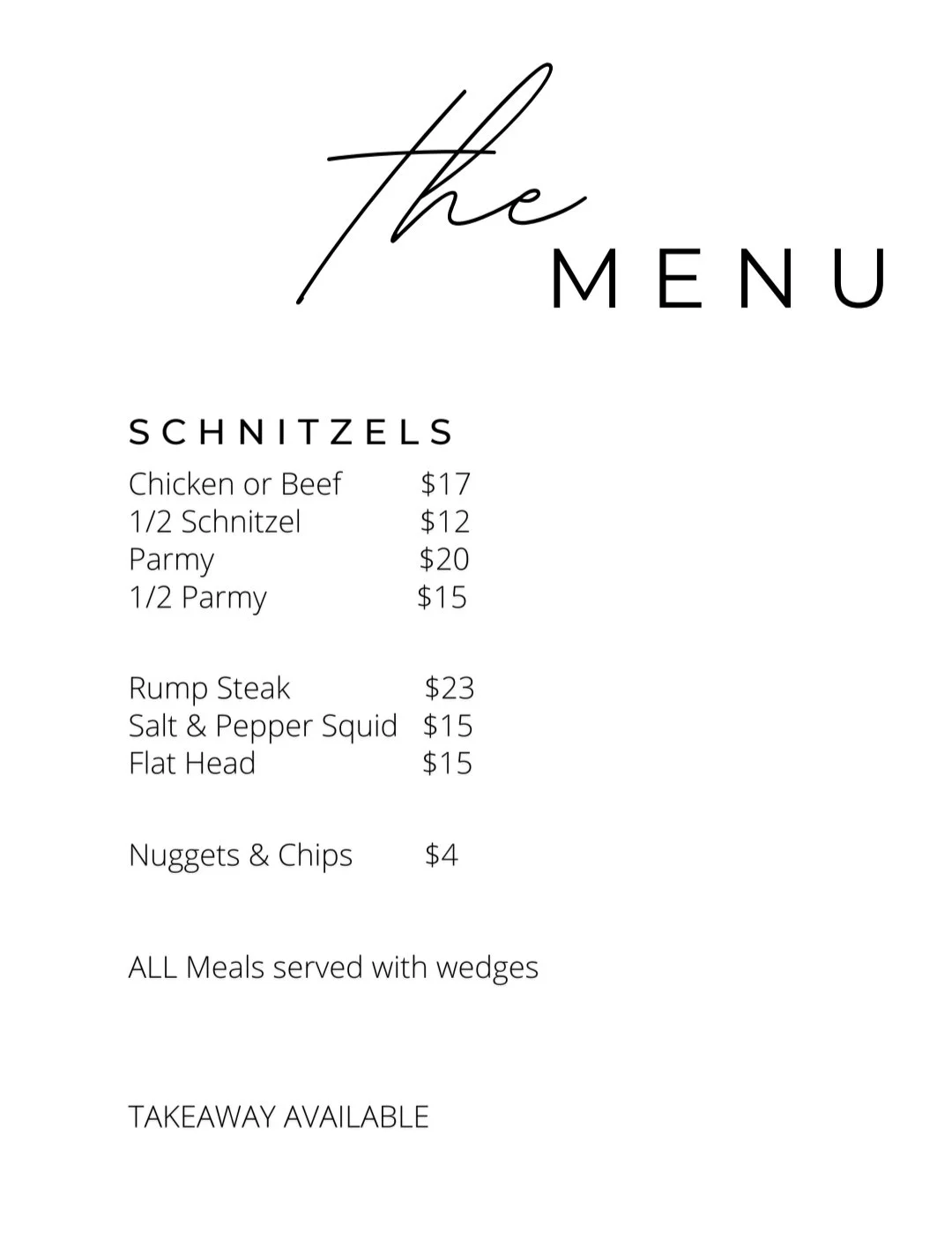 Pavilion Menu — Blyth Snowtown Football & Netball Club