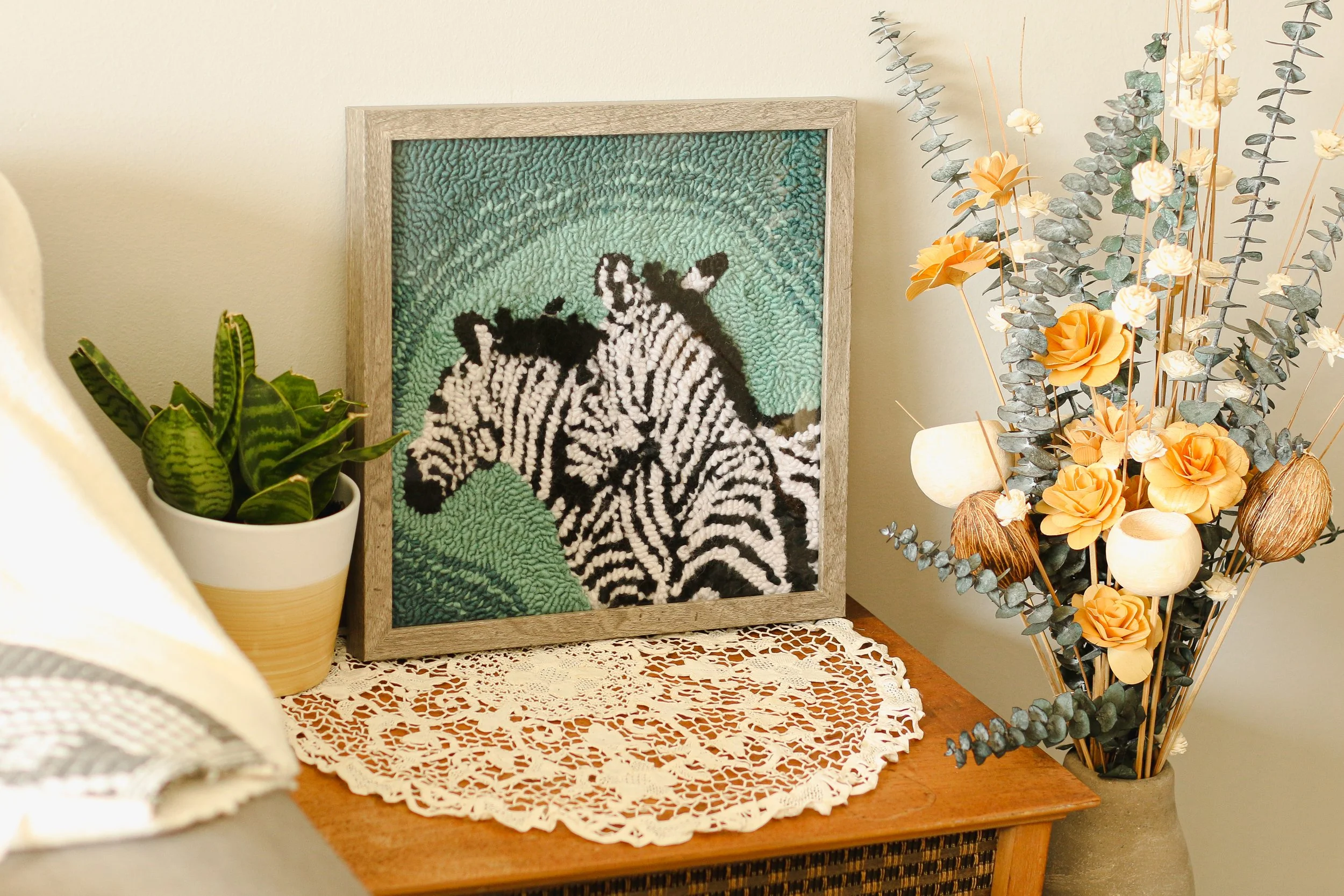 Zebra Love — Framed Punch Needle