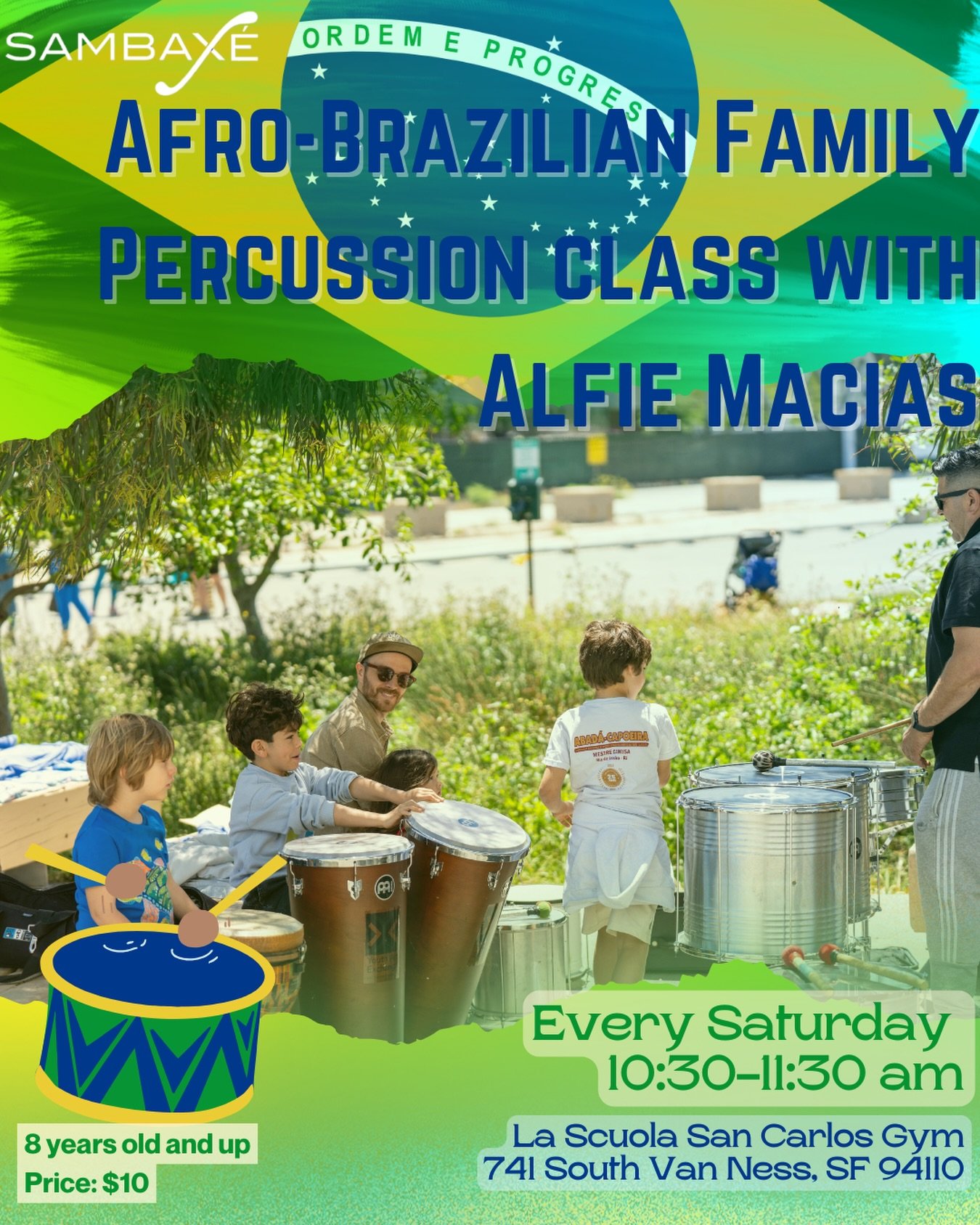 New addition🥳 We will be continuing the fun from our Friday night class to Saturday mornings with a family friendly Carnaval drum class at San Carlos gym🥁

🗓️Every Saturday
⏰10:30a-11:30a
📍La Scuola San Carlos Gym 741 South Van Ness, SF 94110 
Ag