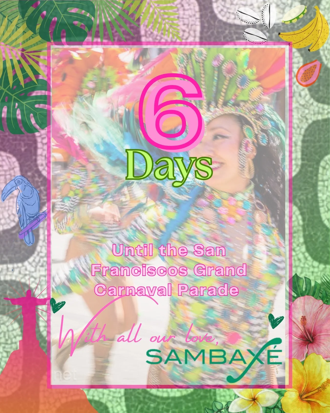 Happy Monday🥰 6 Days until the San Francisco Grand Carnaval Parade✨

Sambax&eacute; will be #50 at the San Francisco Grand Carnaval Parade✨ We look forward to seeing you on May 24th🩷💚

Carnaval San Francisco! Memorial Day Weekend: Sunday, May 24th