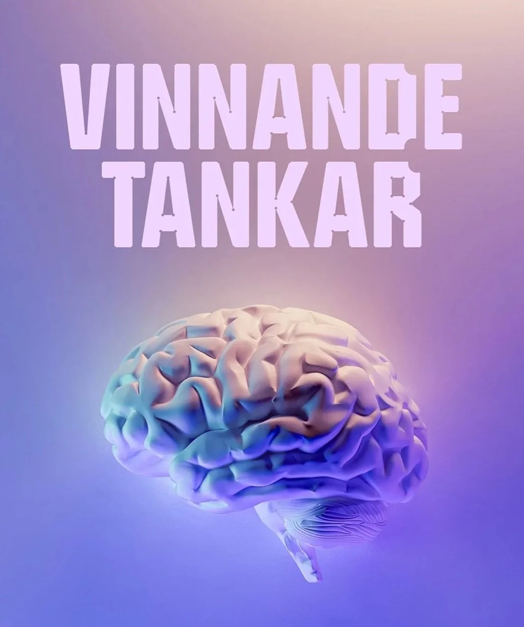 Texten Vinnande Tänkar över en illustration av en hjärna mot en gradientbakgrund.