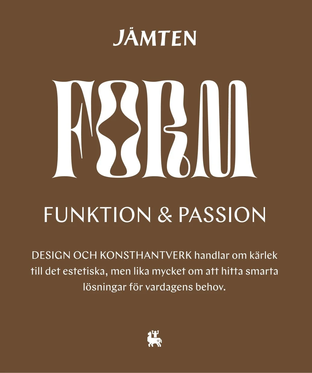 Bokomslag med brunt bakgrund, vit text som säger 'JÄMTEN FASAD FUNKTION & PASSION', samt en kort beskrivning om design och hantverk.