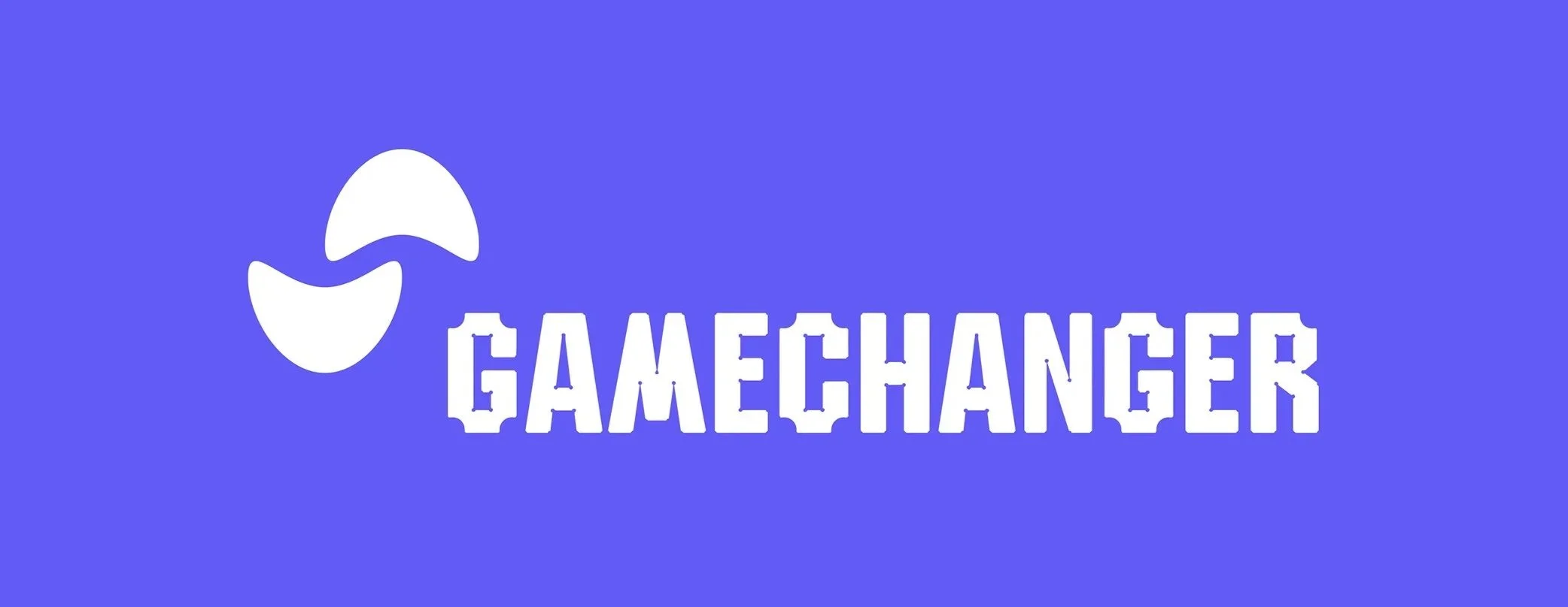 Logga för Gamechanger med en grafisk ikon av två förenade halvor av ett ägg och texten 'GAMECHANGER' på blå bakgrund.