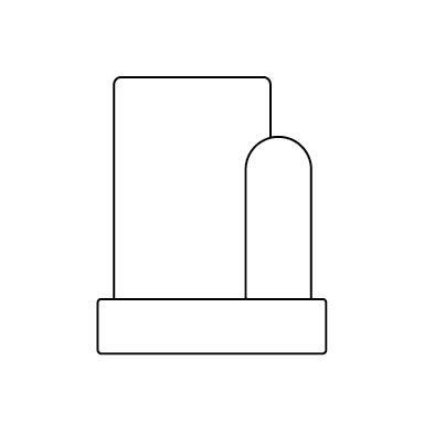 Simple black and white icon of a pill bottle and a capsule
