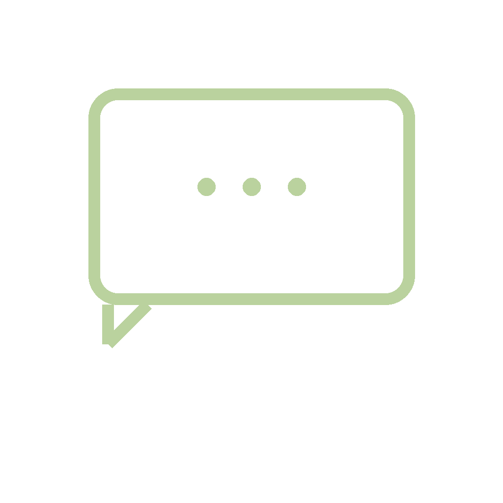 Outline of a computer screen with three dots inside and a speech bubble pointing to the bottom left.