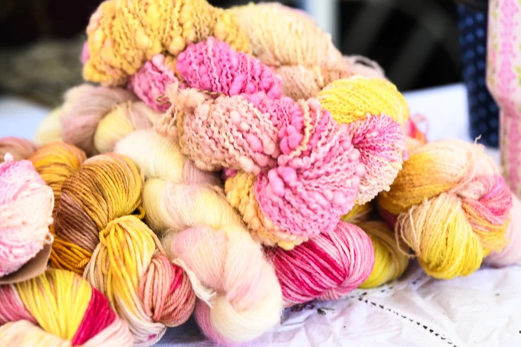 Hand dyed yarns of different textures and fibers