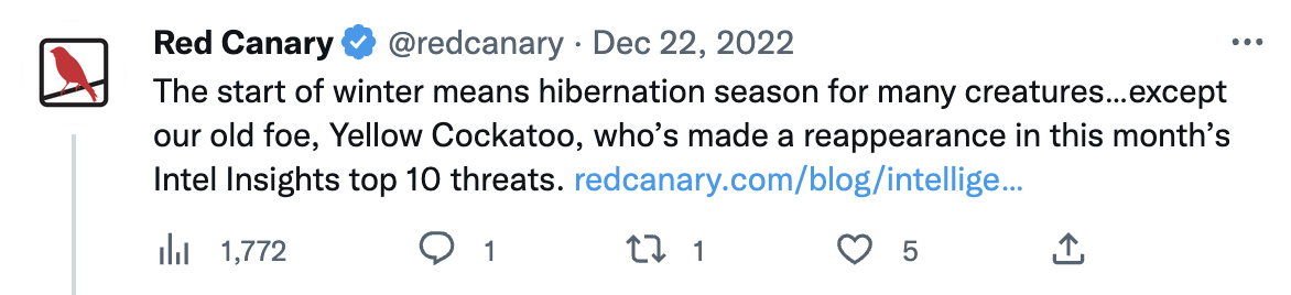 Social copy drafted for company Twitter acct