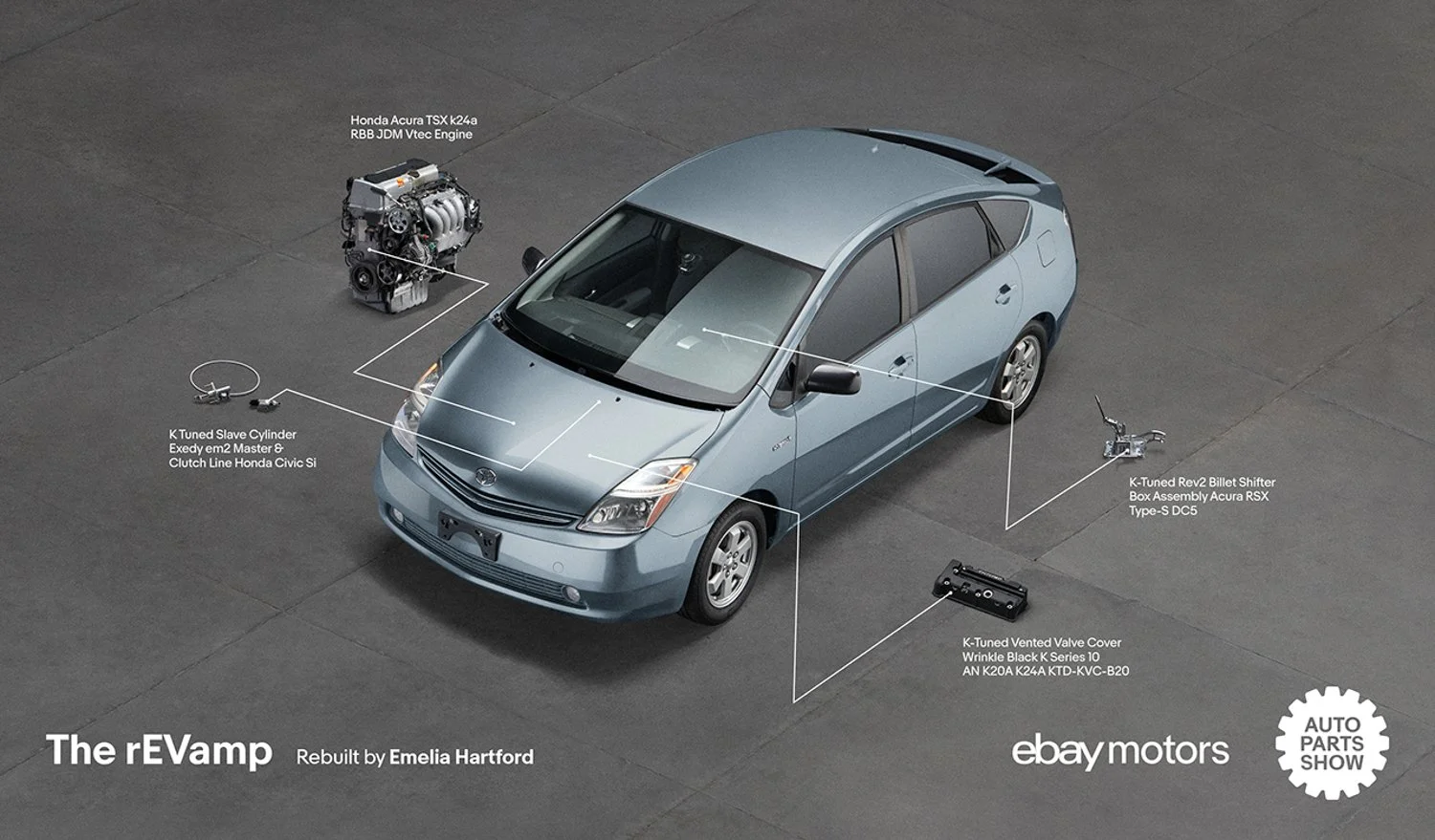 Auto brand photography by New York commercial photographer Adam Lerner - YouTuber Emilia Hartford at the New York Auto Parts show in the Classic Car Club in New York City