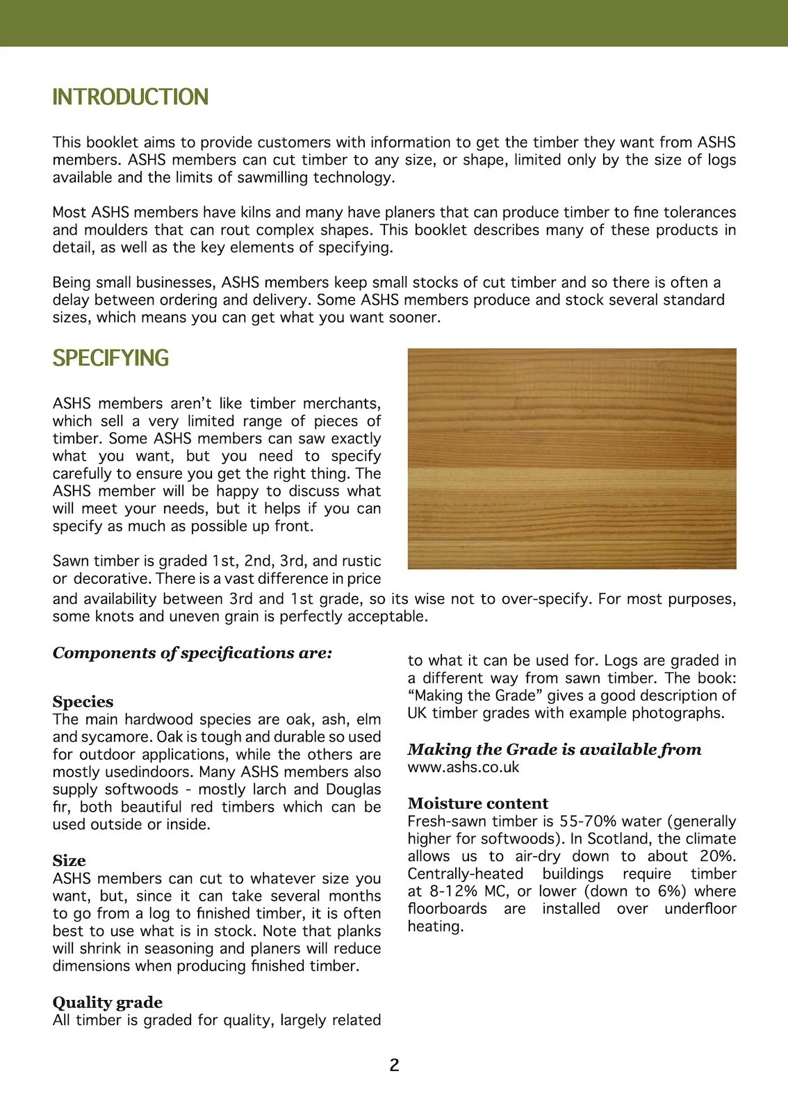 First page of the ASHS guide “Standard Products and Specification” showing product standards information