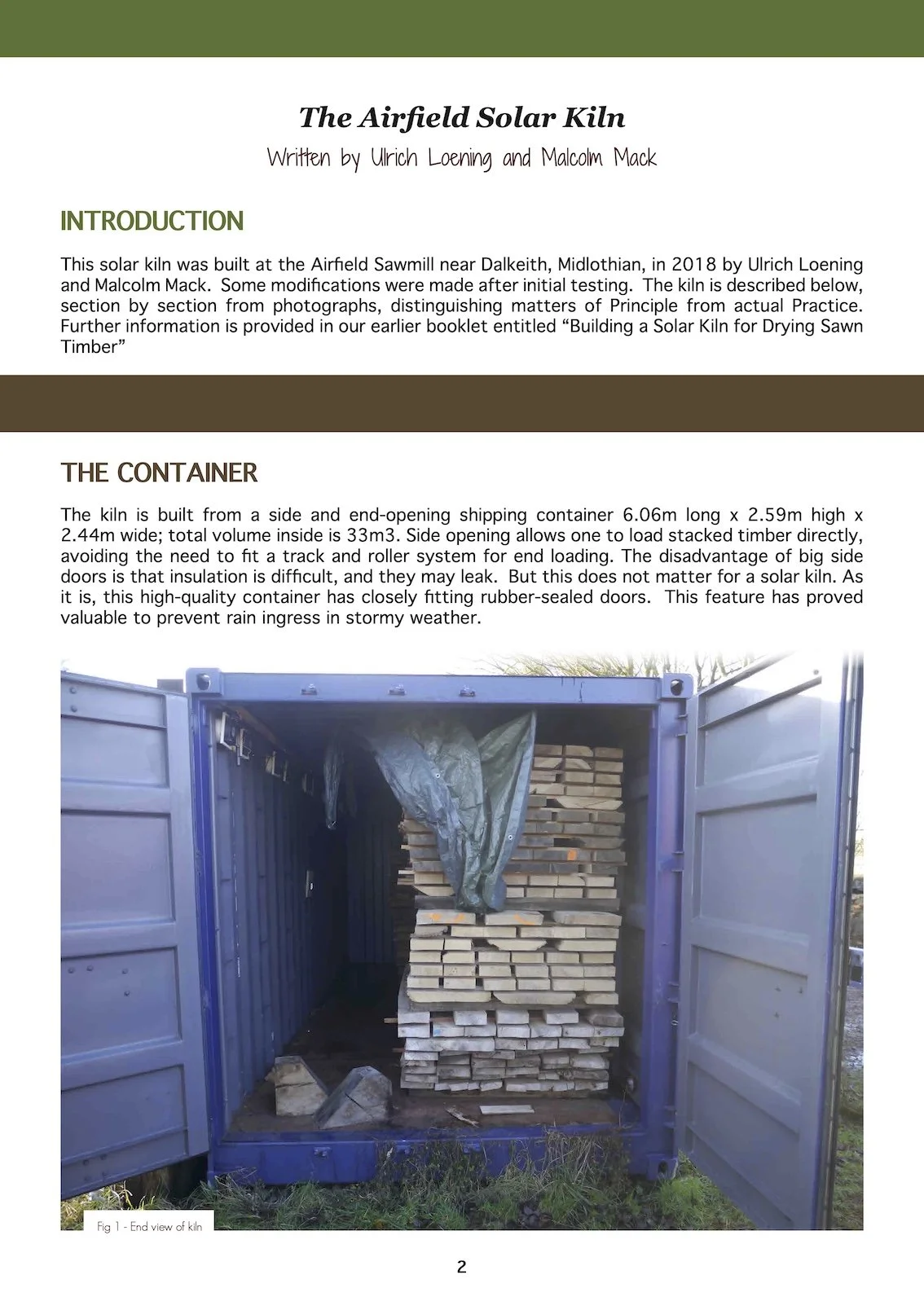 First page of the ASHS guide “Construction and Operation of a Solar Kiln” showing operating guidance