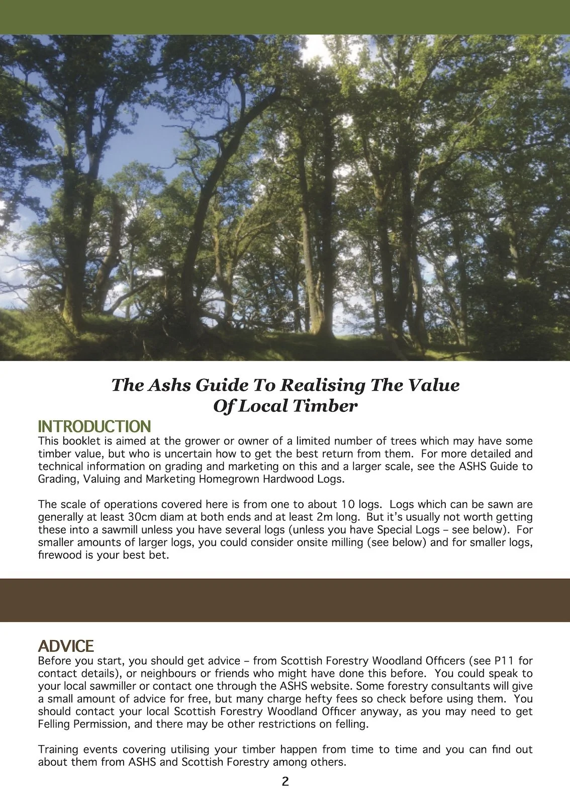 First page of the ASHS guide “Realising the Value of Local Timber” showing introductory text