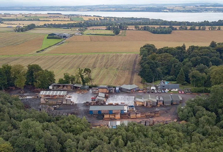 Aerial view of sawmill yard from ASHS member Scottish Wood