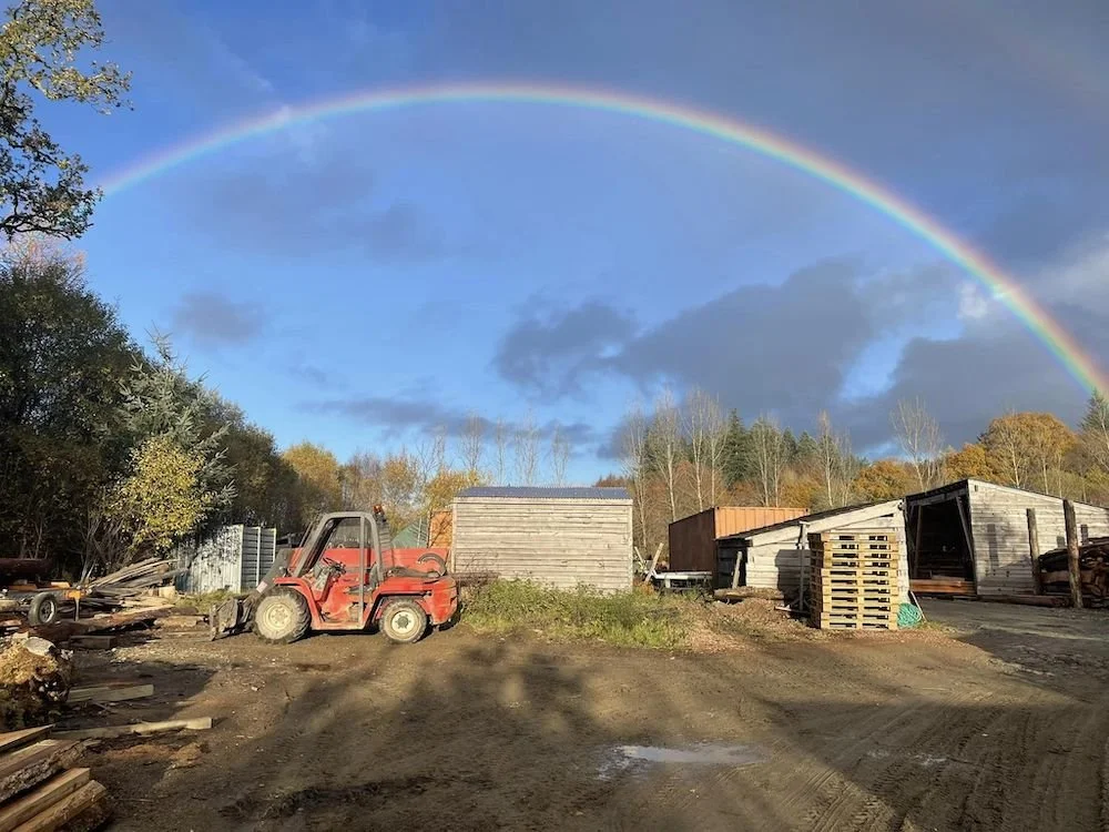 Rainbow shining over the yard at ASHS member Lochawe Hardwoods