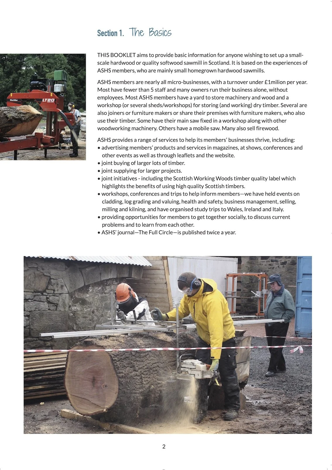 First page of the ASHS guide “Guide to Sawmilling” showing sawmilling guidance