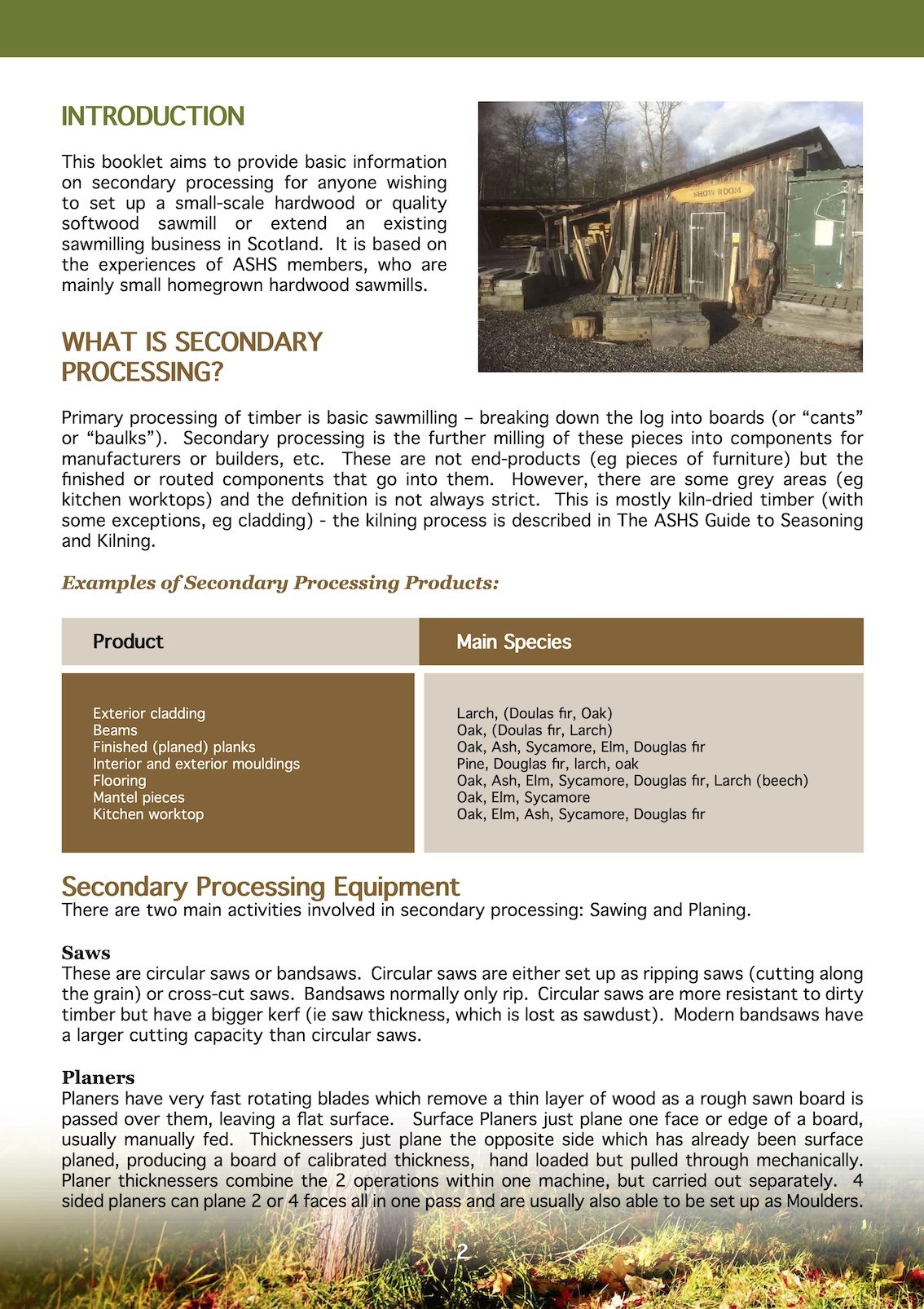 First page of the ASHS guide “Secondary Processing” showing processing guidance