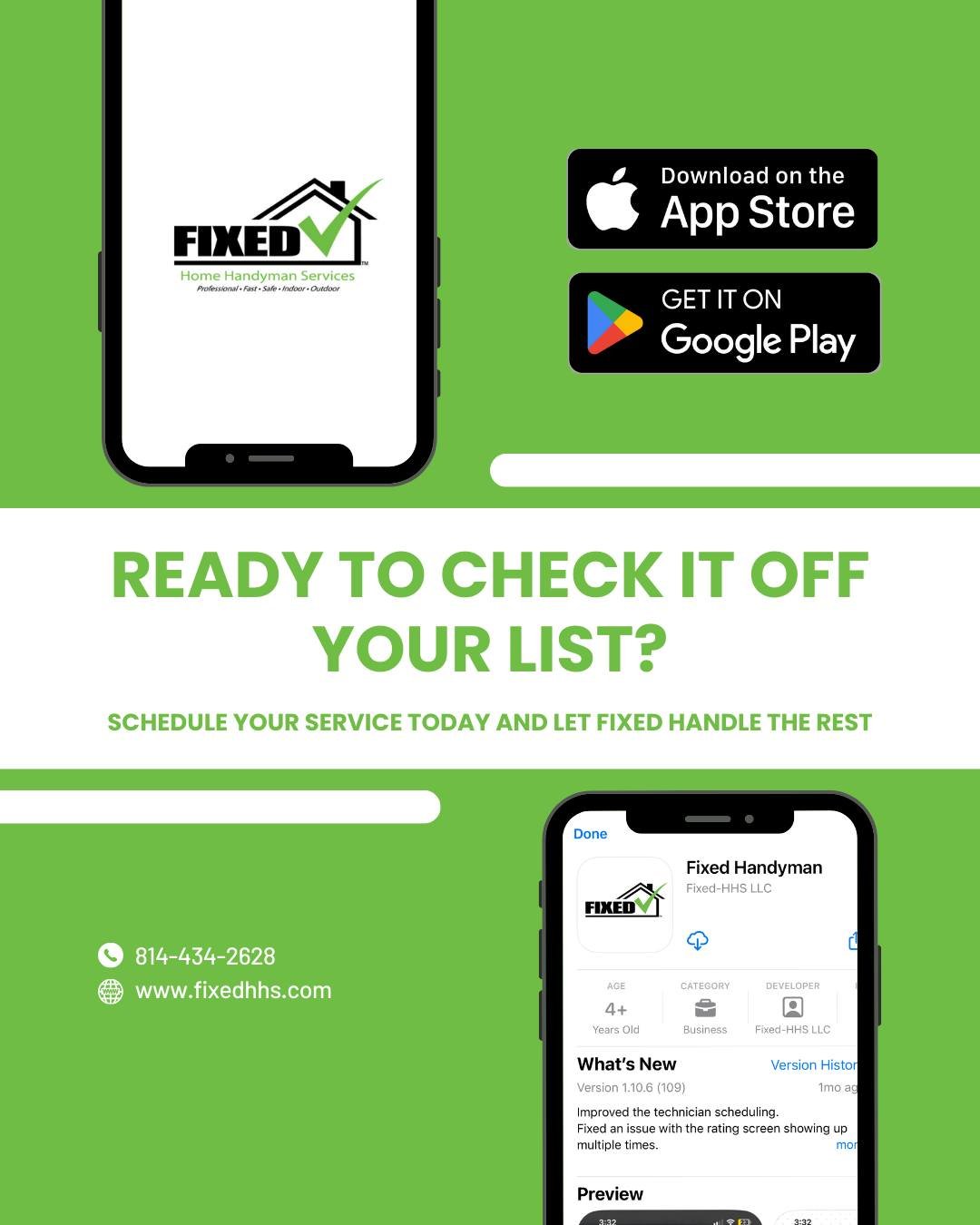 ✅ Ready to check it off your list?
Schedule your service today and let FIXED take care of the rest &mdash; fast, reliable, and stress-free.

📞 Call or text 814-434-2628
🌐 Book now: https://loom.ly/zTWvSmc

#EriePA #Erie #FixedHHS #HandymanServices 