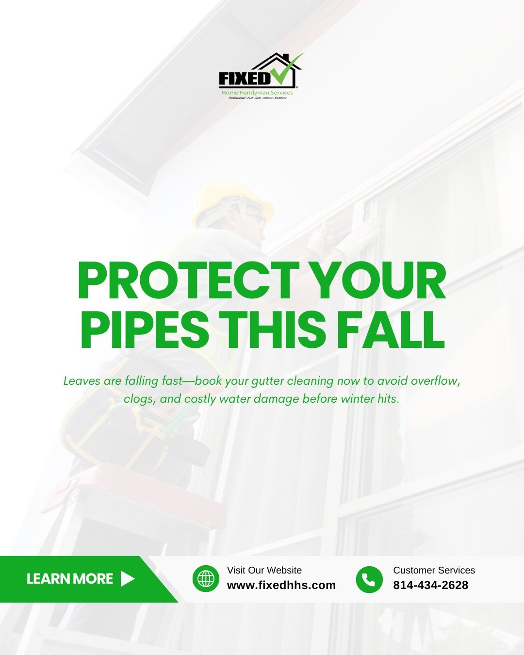 🍂 Protect Your Pipes Before the Freeze!
Falling leaves might look pretty&mdash;but they can quickly clog gutters and downspouts, leading to overflow, water damage, and frozen pipes once the temps drop. ❄️

✅ Book your gutter cleaning today and avoid