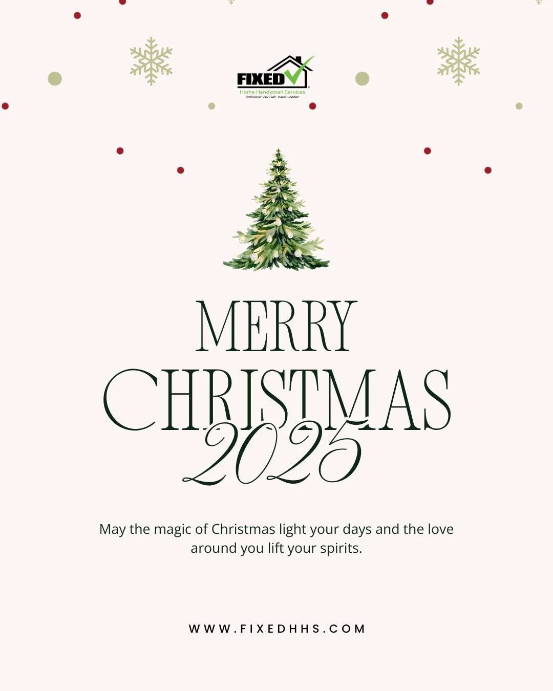 Wishing you peace, joy, and a home filled with warmth this holiday season.
Merry Christmas from all of us at FIXED Home Handyman Services! 🎄🛠️🏠

#MerryChristmas #HomeForTheHolidays #FIXEDHandyman #GratefulSeason #HolidayCheers