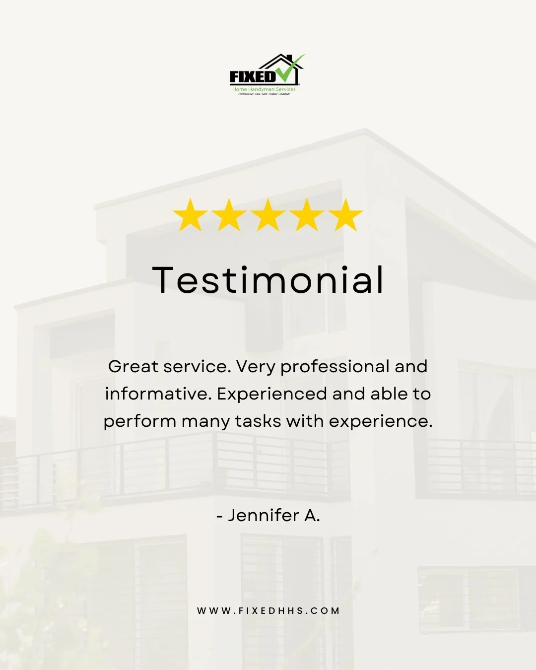 We&rsquo;re so thankful for kind feedback like this!
At FIXED, professionalism and quality service come standard. 🛠️💚

#GratefulForClients #ThankYou #FixedHHS #HandymanServices #TrustedTeam #HomeRepairsDoneRight