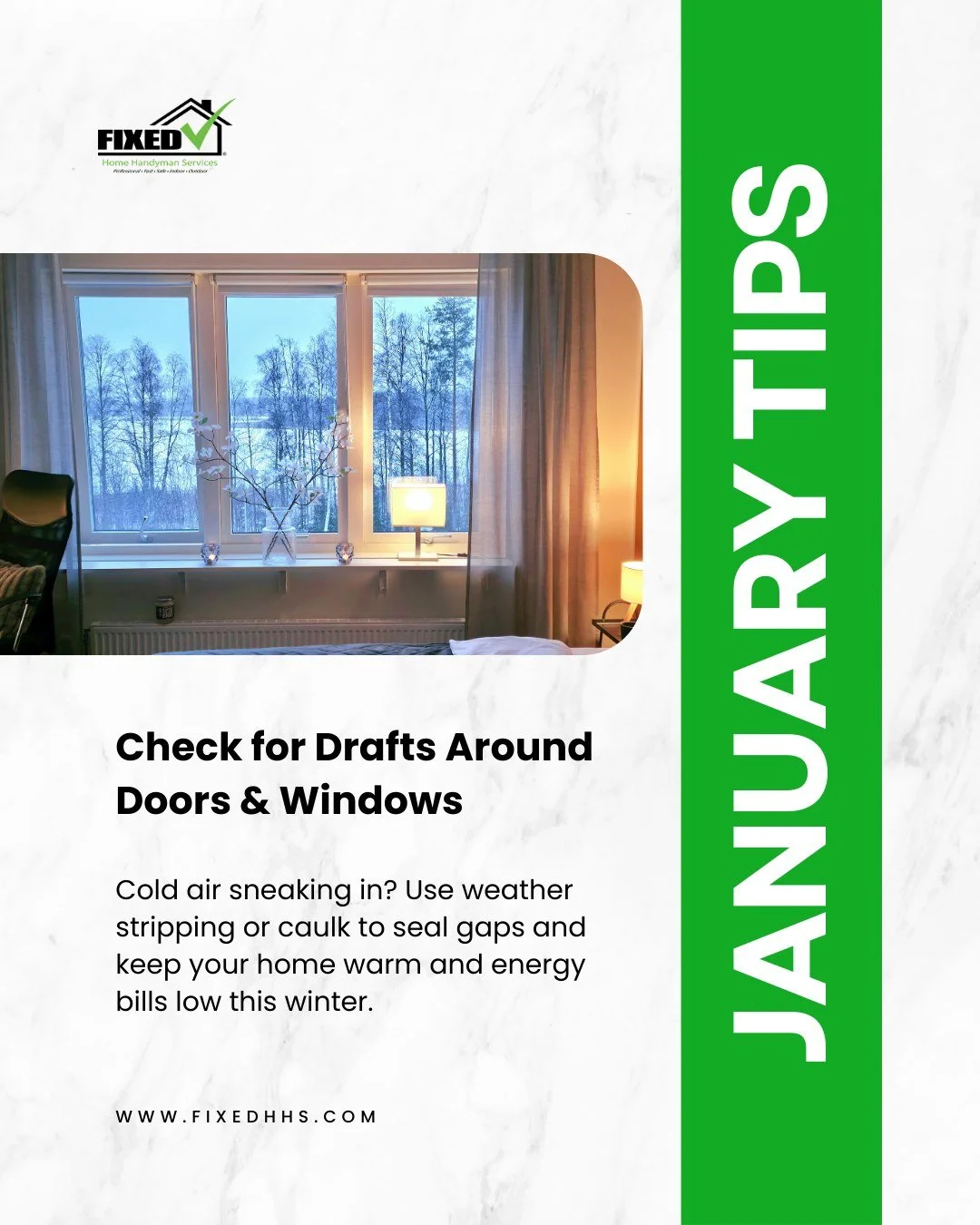 ❄️ Don&rsquo;t let winter sneak in through the cracks!

Cold air around doors and windows can drive up your energy bills. This January, check for drafts and seal them up with weather stripping or caulk to keep your home warm and efficient. 🛠️

Not s