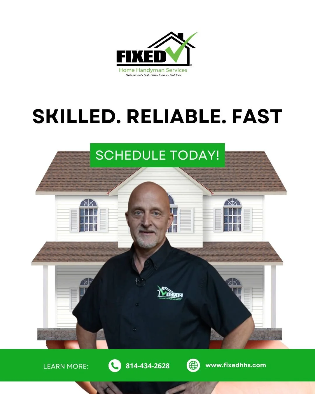 Skilled. Reliable. Fast. 💚

When something around the house needs attention, you don&rsquo;t want to wait &mdash; and you don&rsquo;t want to worry. FIXED Home Handyman Services delivers quality workmanship, honest service, and dependable results ev