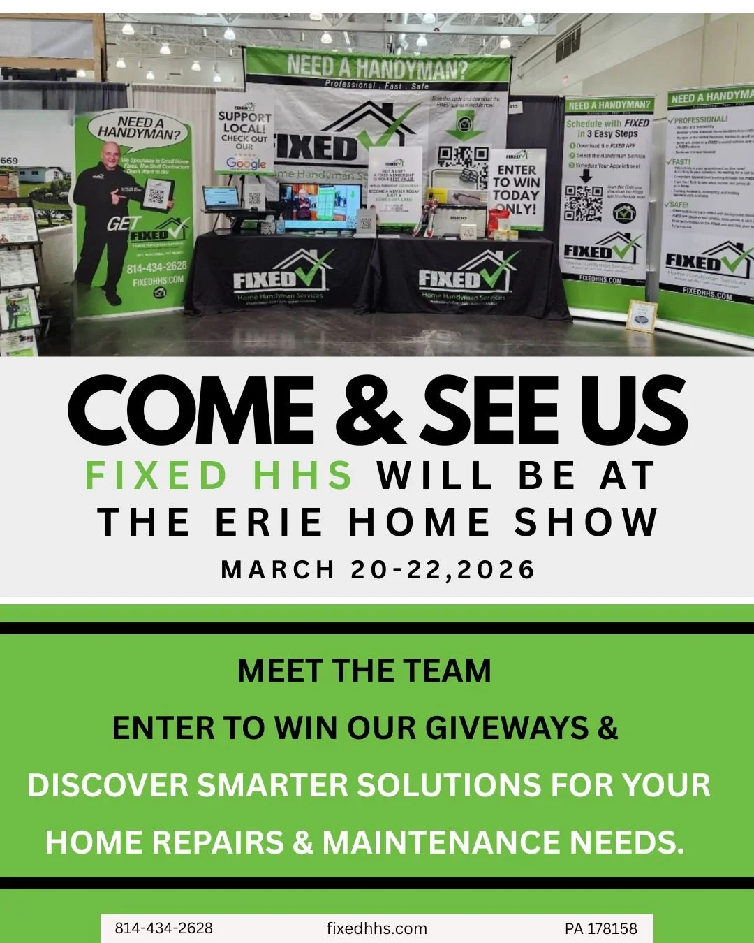 Need a handyman? We&rsquo;ve got you!

And we&rsquo;d love to see you in person!
📍 Erie Home Show
📅 March 20&ndash;22

It's the perfect chance to stop by, say hello, and learn how we make home repairs and maintenance simple (and way less stressful)