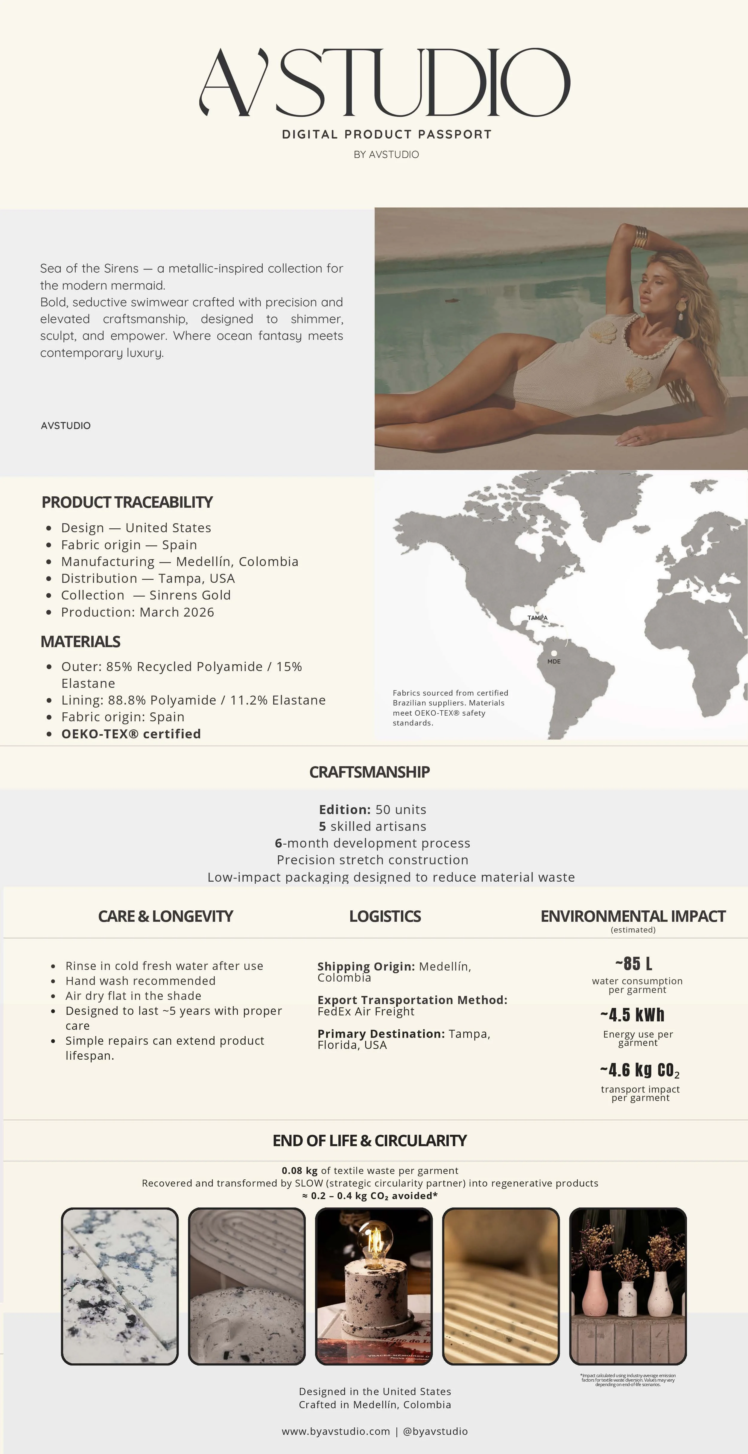 At AV Studio, we transform swimwear into a living experience with our Digital Passport technology. Each piece carries its own unique identity—unlocking its story, craftsmanship, and authenticity with a simple scan. More than a feature, it’s a new sta