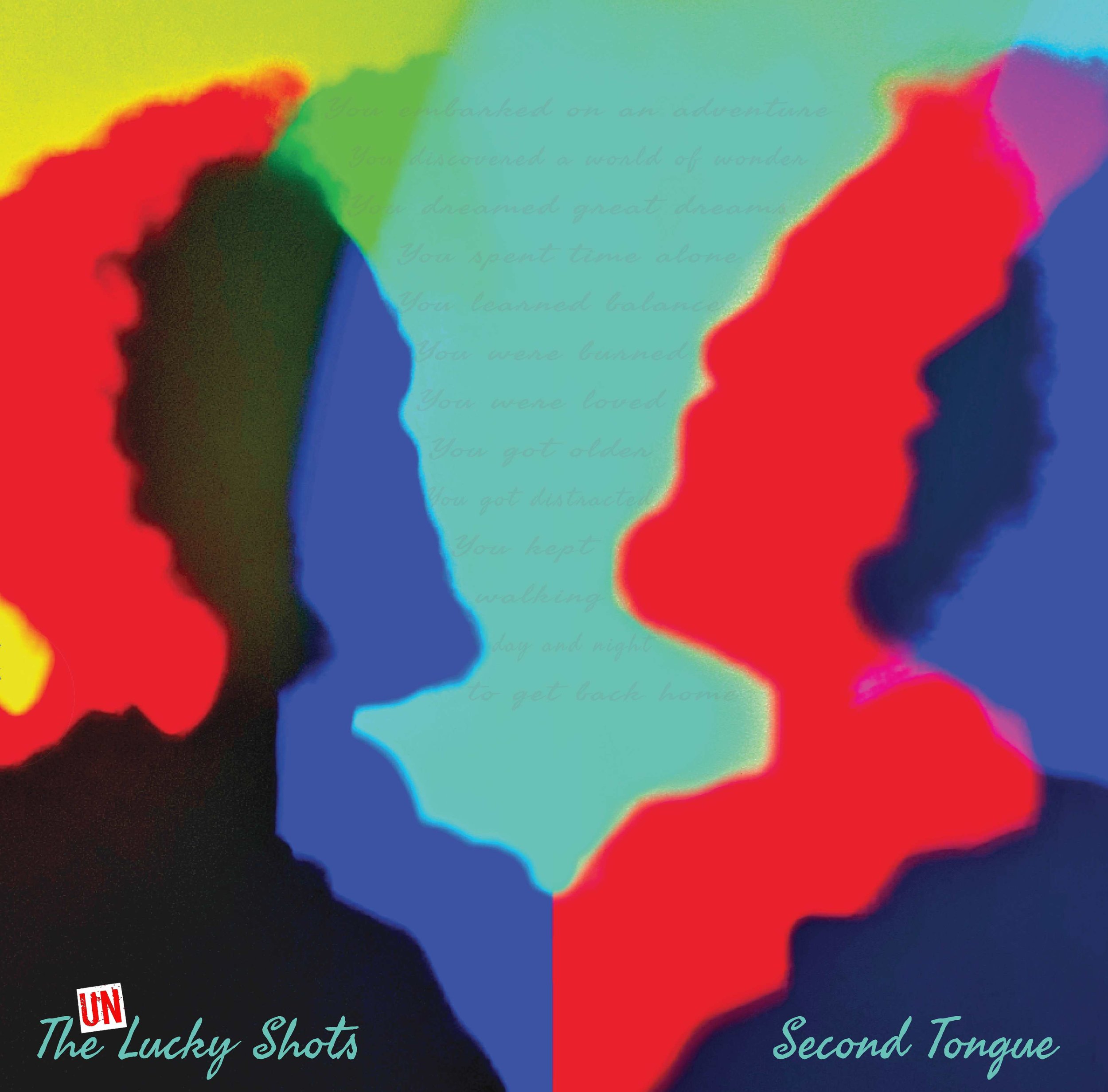 Silhouettes of two people facing each other with a colorful, abstract background, and faint text overlaying the image.