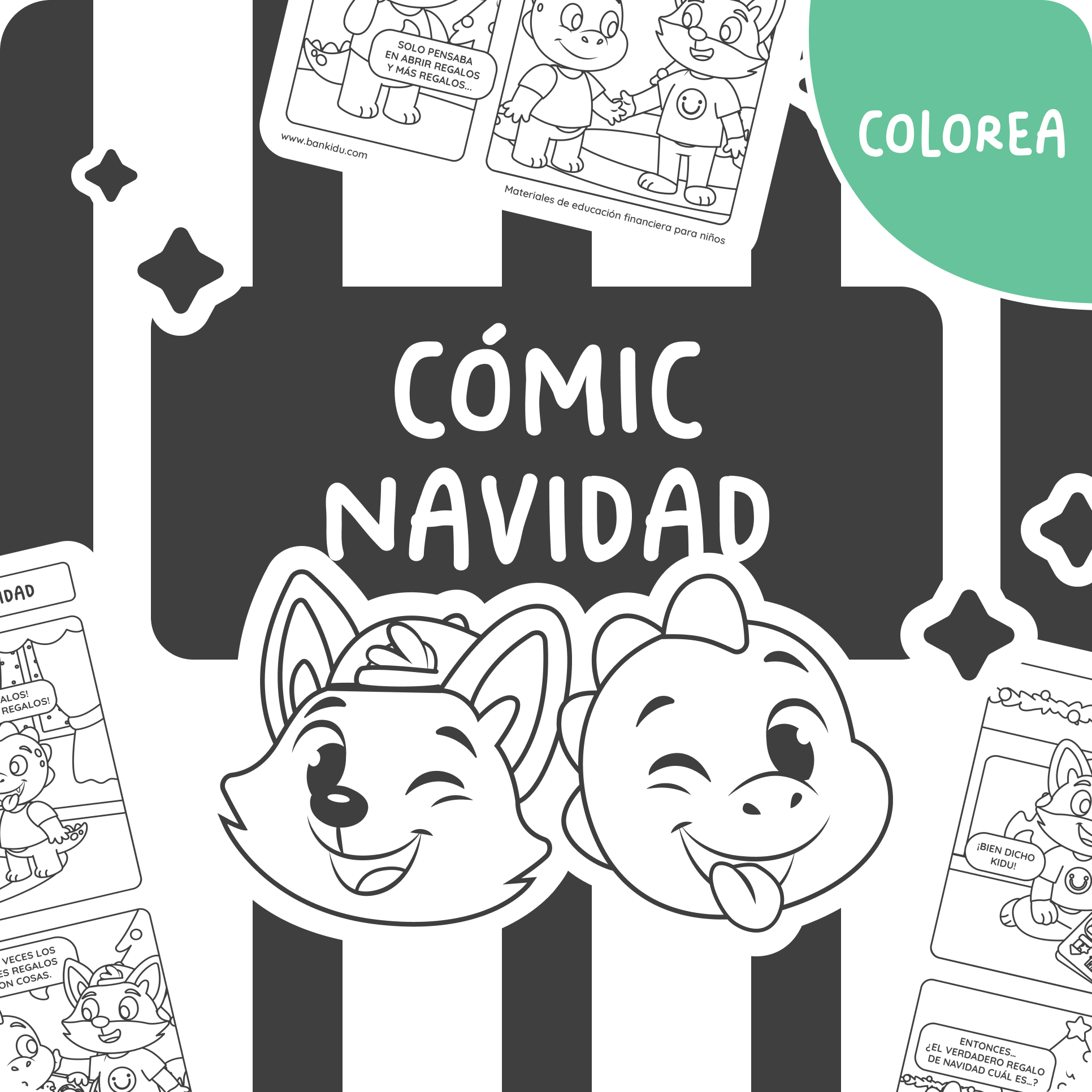 Cómic Navidad Banki y Kidu (para colorear)