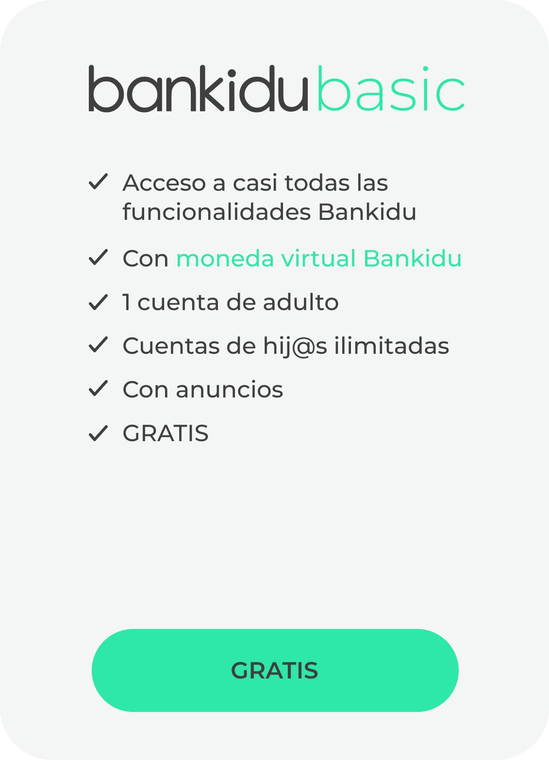 Ventana de promoción del servicio bancario Bankidu con lista de características y botón para acceder gratis.
