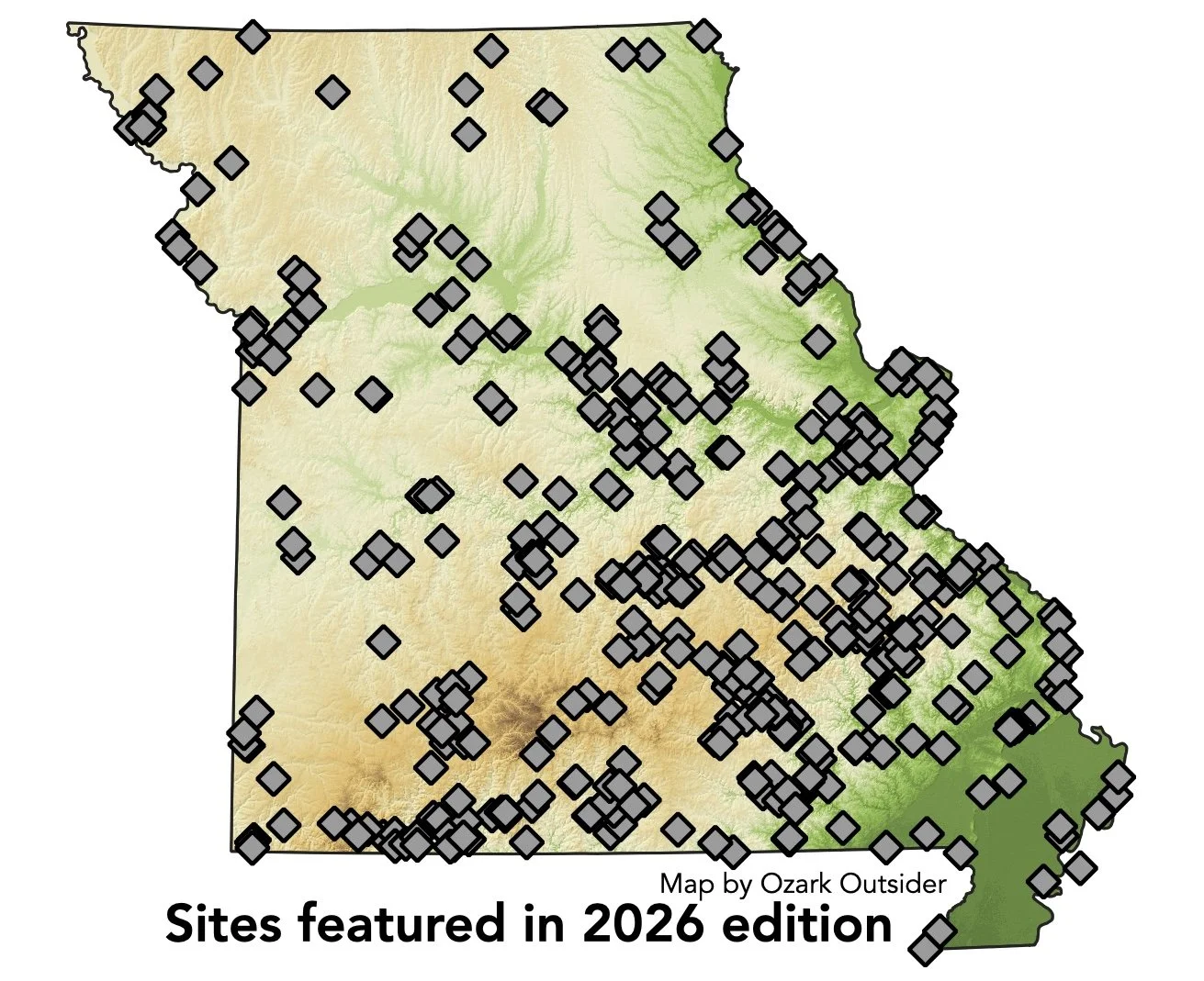 Map of sites featured in 2026 Geologic Wonders and Curiosities