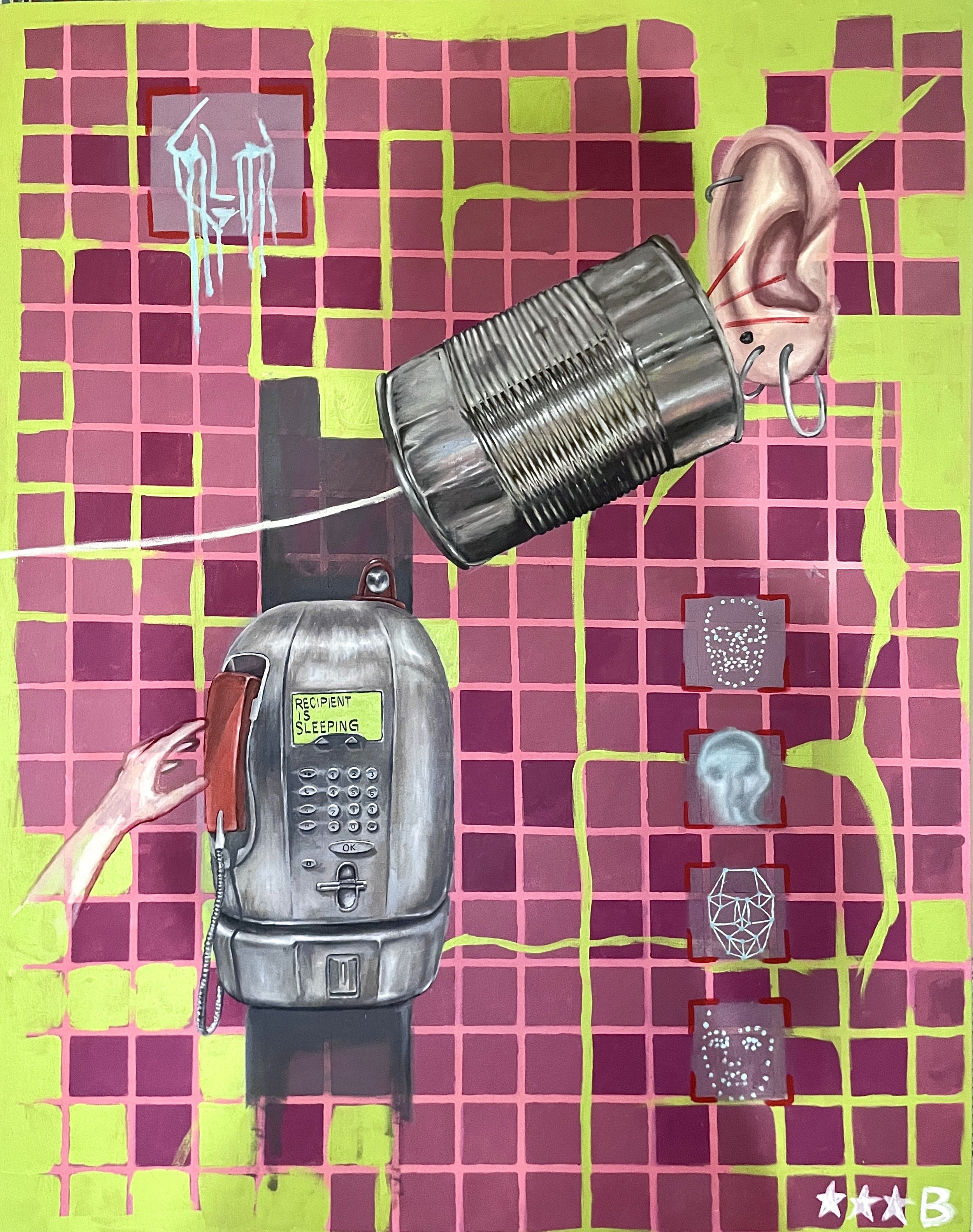 LISTENING, NOT RESPONDING 2024, 38x48in oil, airbrush, acrylic