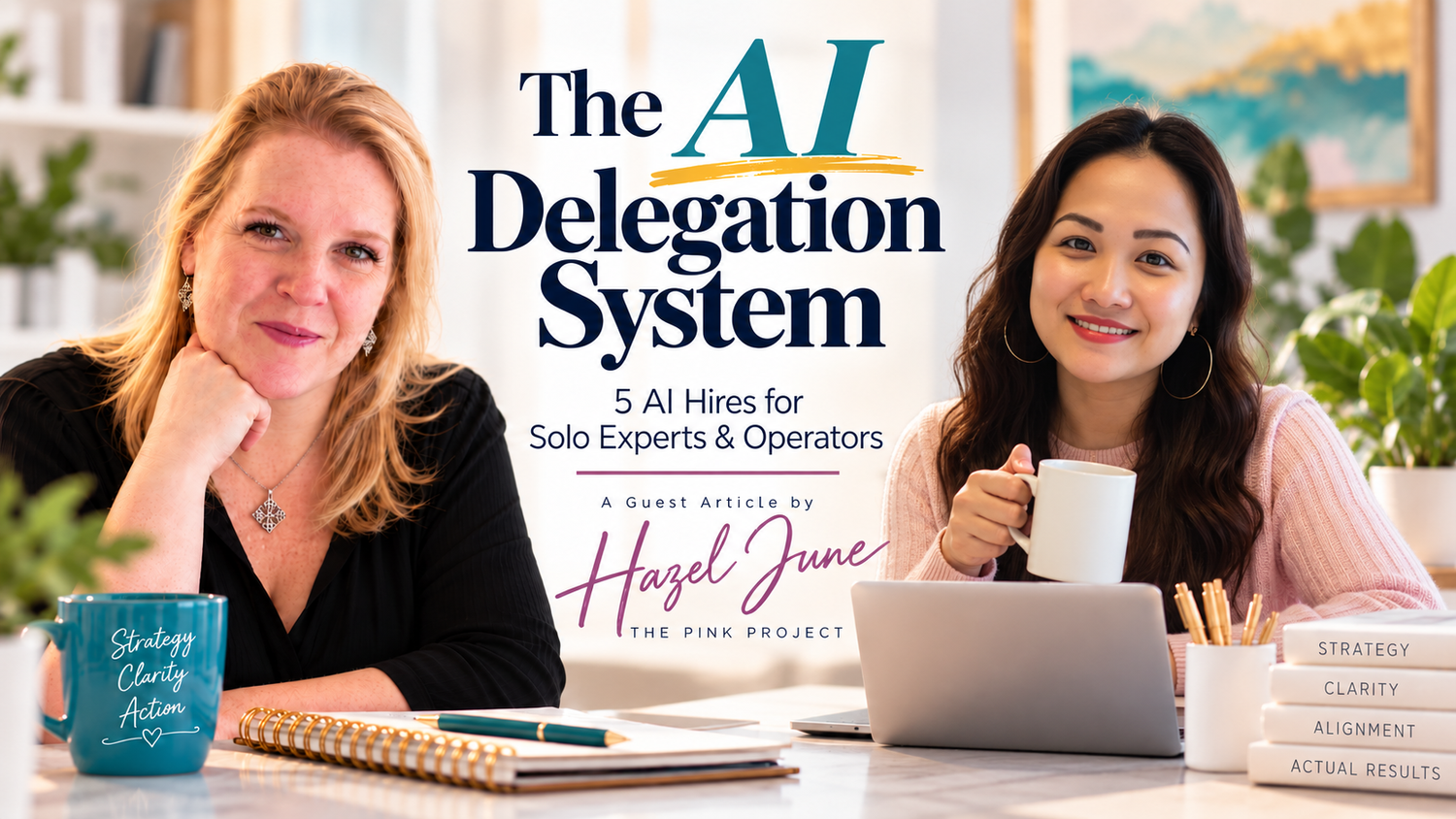 Jennie Hays and guest expert Hazel June alongside the title The AI Delegation System: 5 AI Hires for Solo Experts and Operators