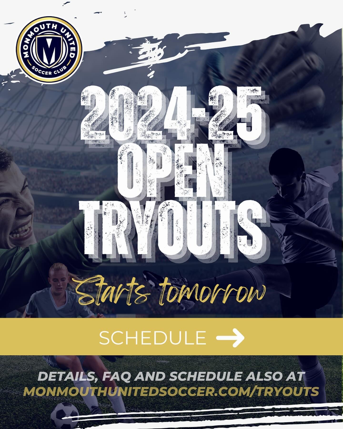 Here we are. Prepped and ready for an exciting 2024-25 Monmouth United tryout. Shine your boots and come to play tomorrow and next week, we&rsquo;re ready for you!

In case you missed the need-to-know email, our full tryout schedule is posted here an