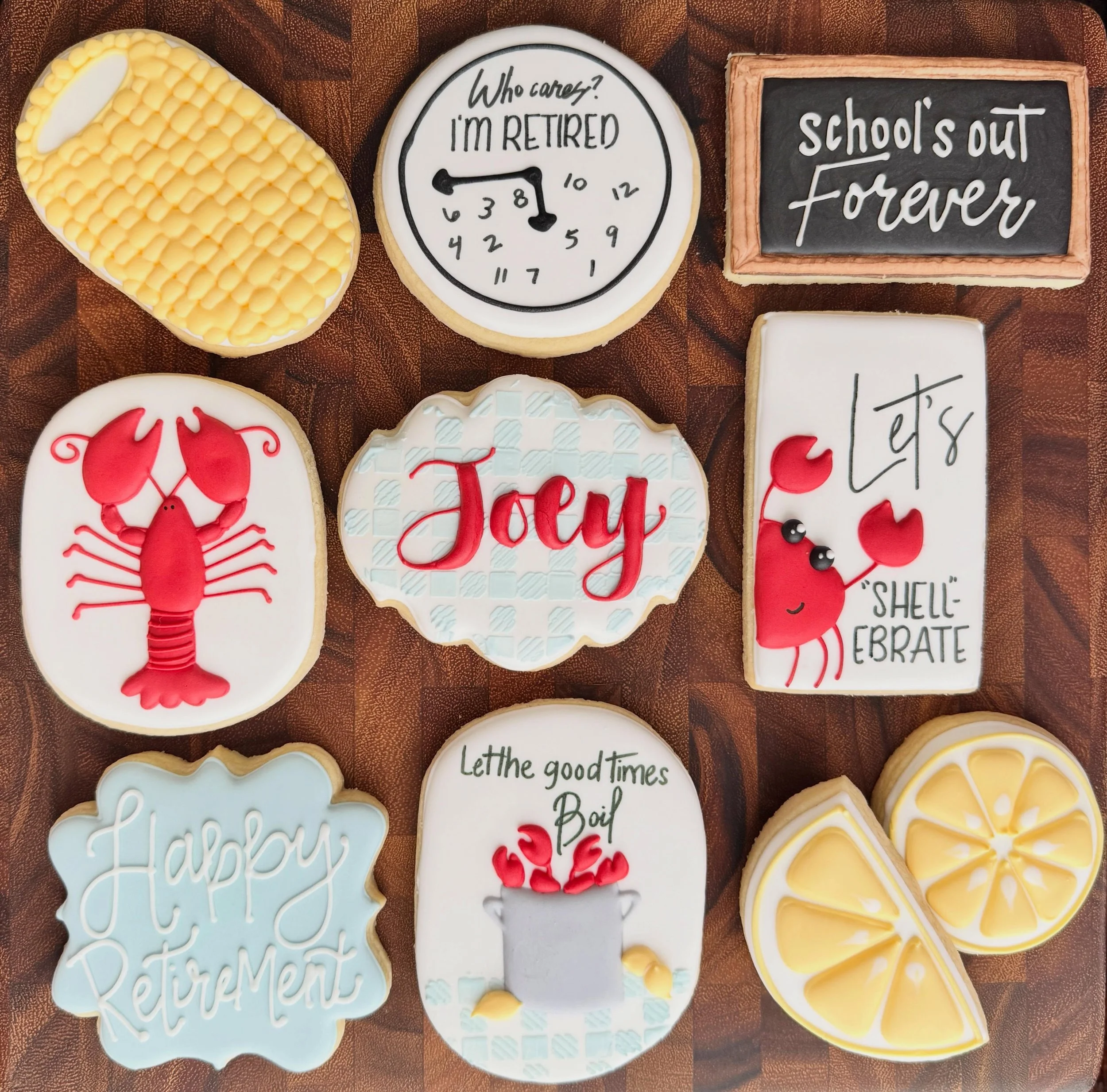 Happy retirement to Joey!!! 🦀☀️ 

#saltedsweetsbykeely
#woodstockgabaker
#localcookier
#ForTheLoveOfCookies
#ForTheLoveOfCrabBoils?