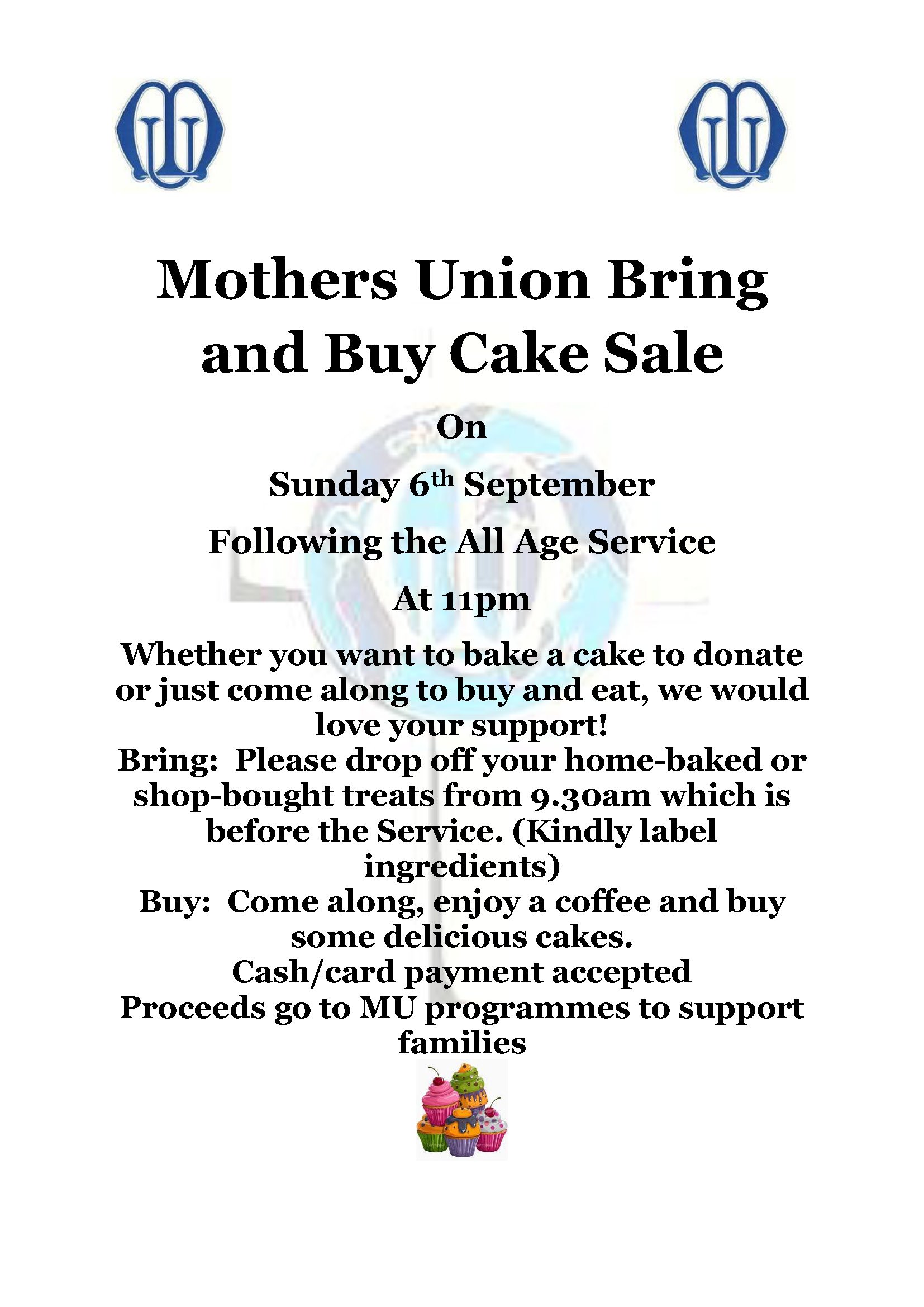 Mothers' Union Bring and Buy Cake Sale