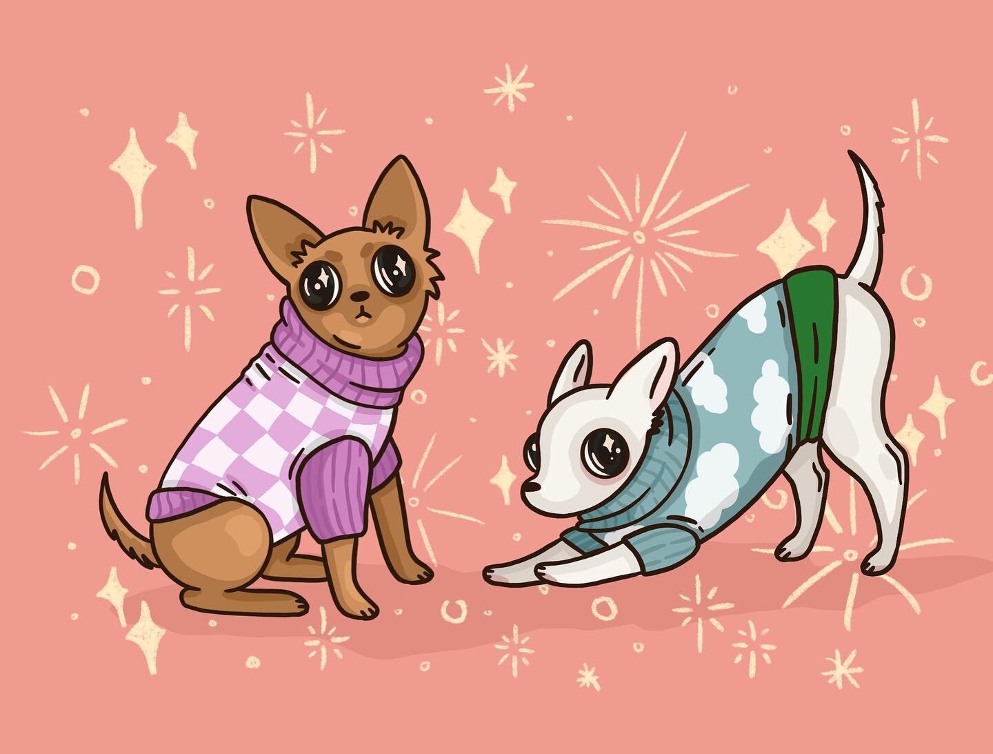 Some Christmas puppies to celebrate the holidays!! Phoebe is currently bundled up and got to play in some snow this morning :) she&rsquo;s been enjoying sitting by the fire and playing with my other dogs ✨ happy holidays friends!
