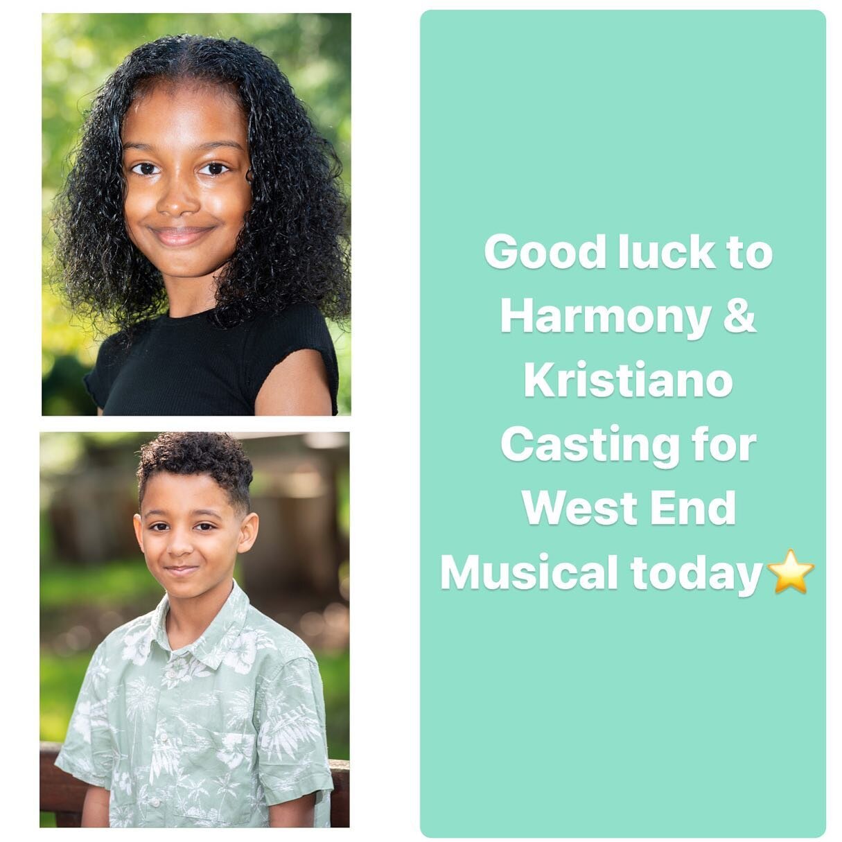 Good luck to our @platinumtalentagency_ clients HARMONY &amp; KRISTIANO casting for a west end musical today ⭐️ @platinumperformingarts #platinumtalentagency #musical #talentedkids #actress #actor #dancer #singer
