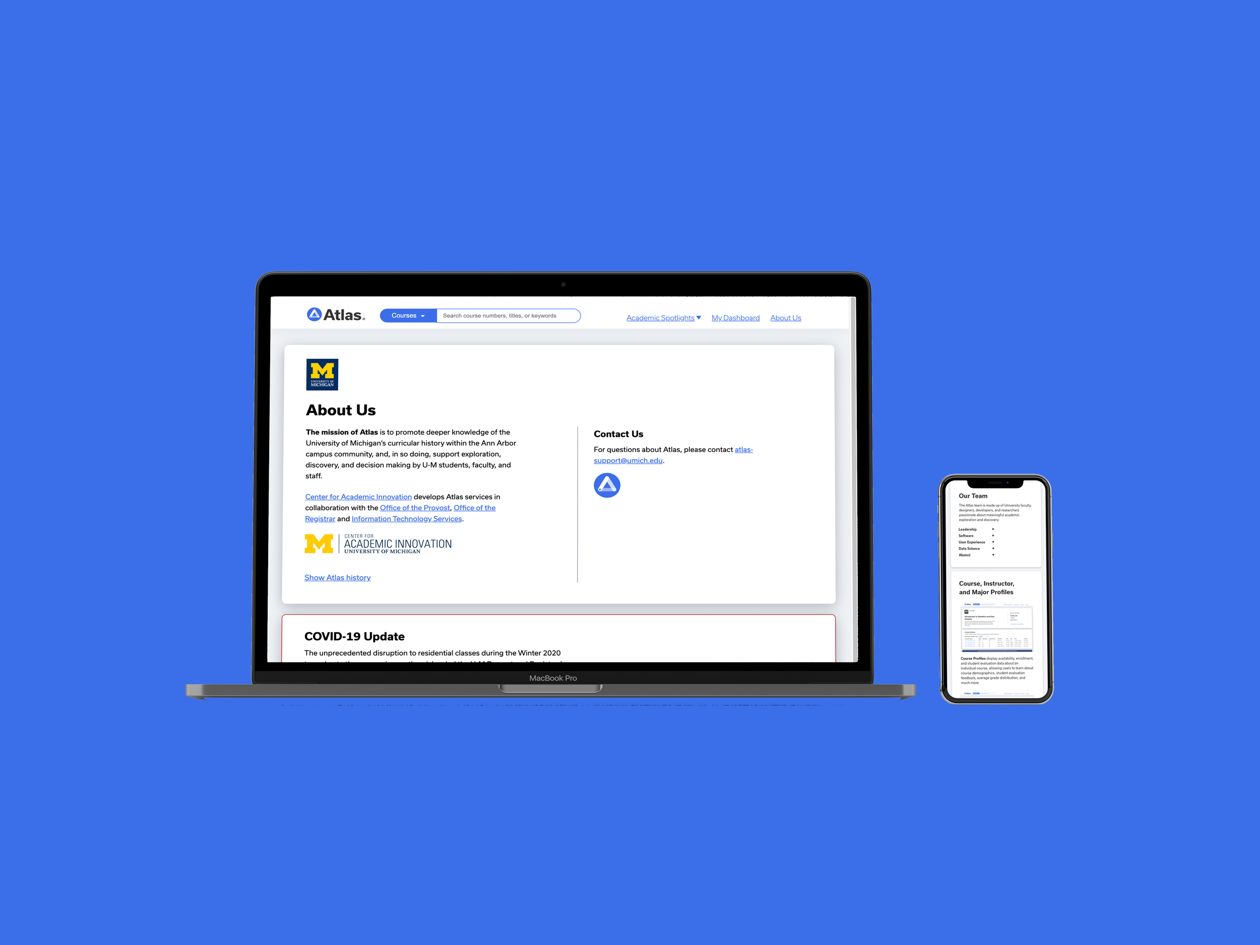 Redesigned webpage for Atlas, a university course information tool.