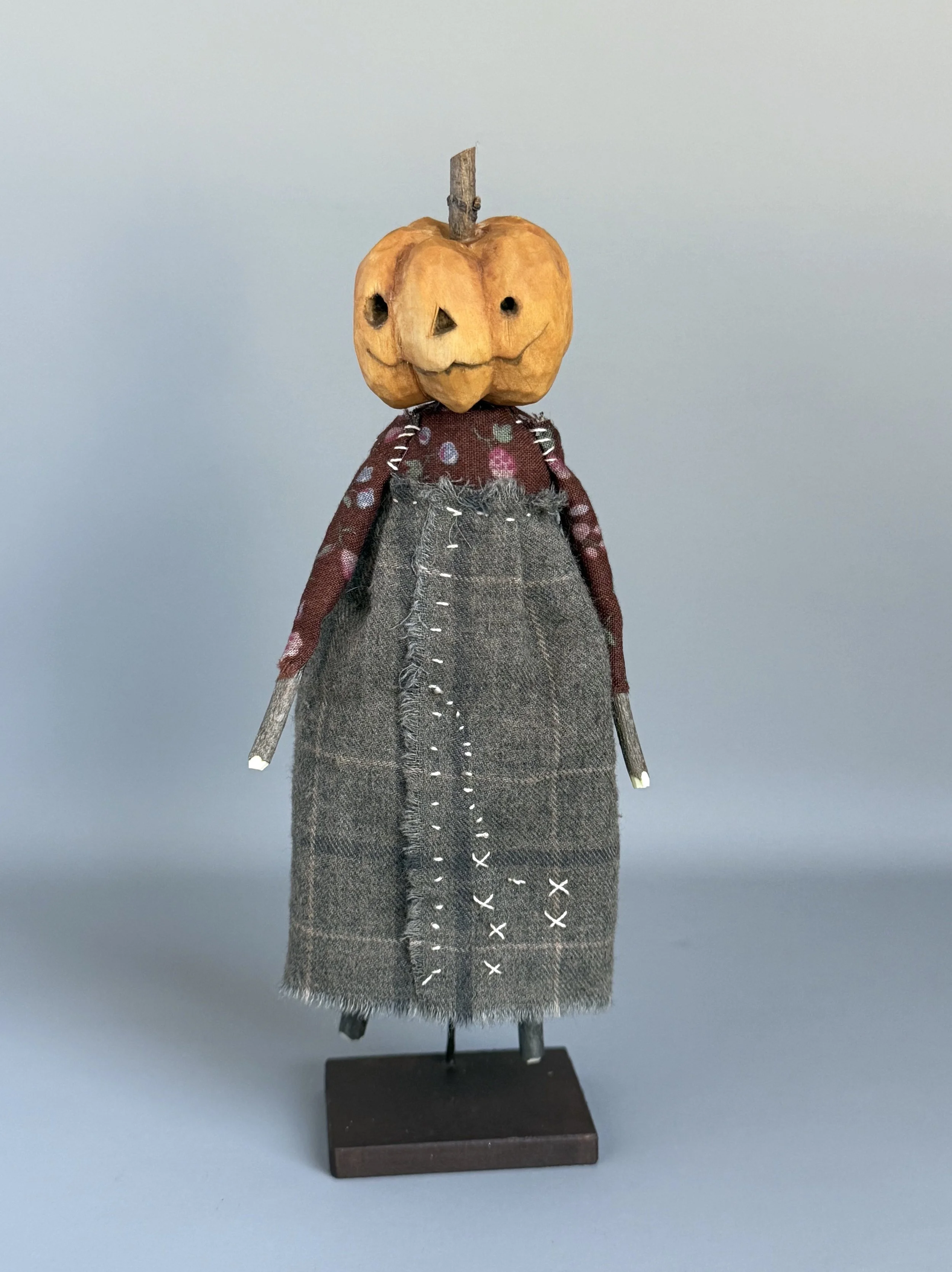 pumpkin moonshine doll wood, mixed media on stand 7