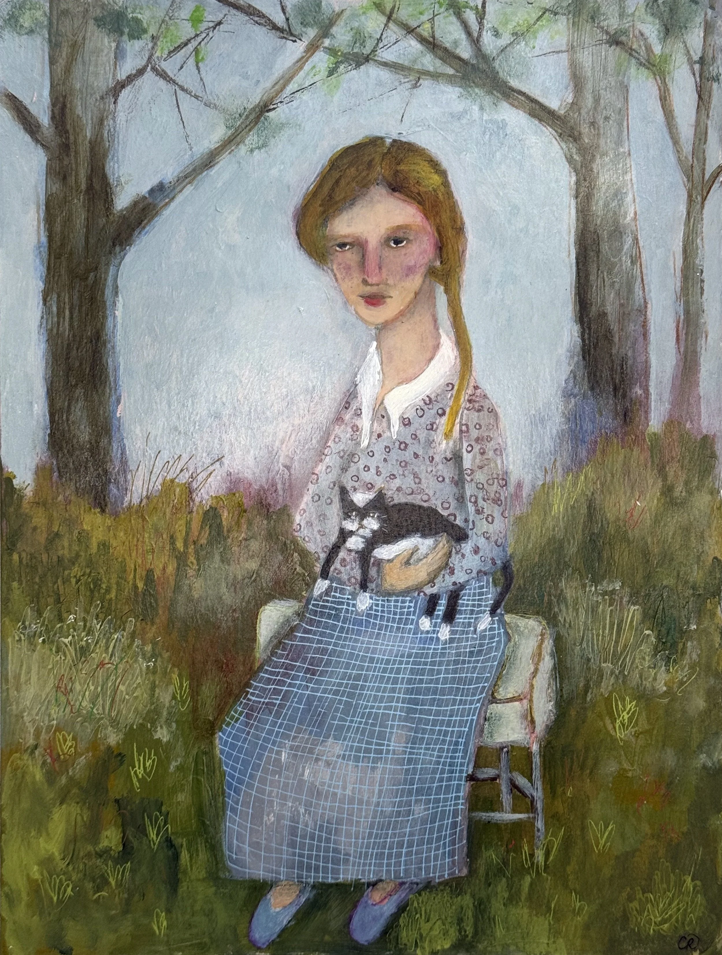 "Lori and Whiskers"  9x12 on paper