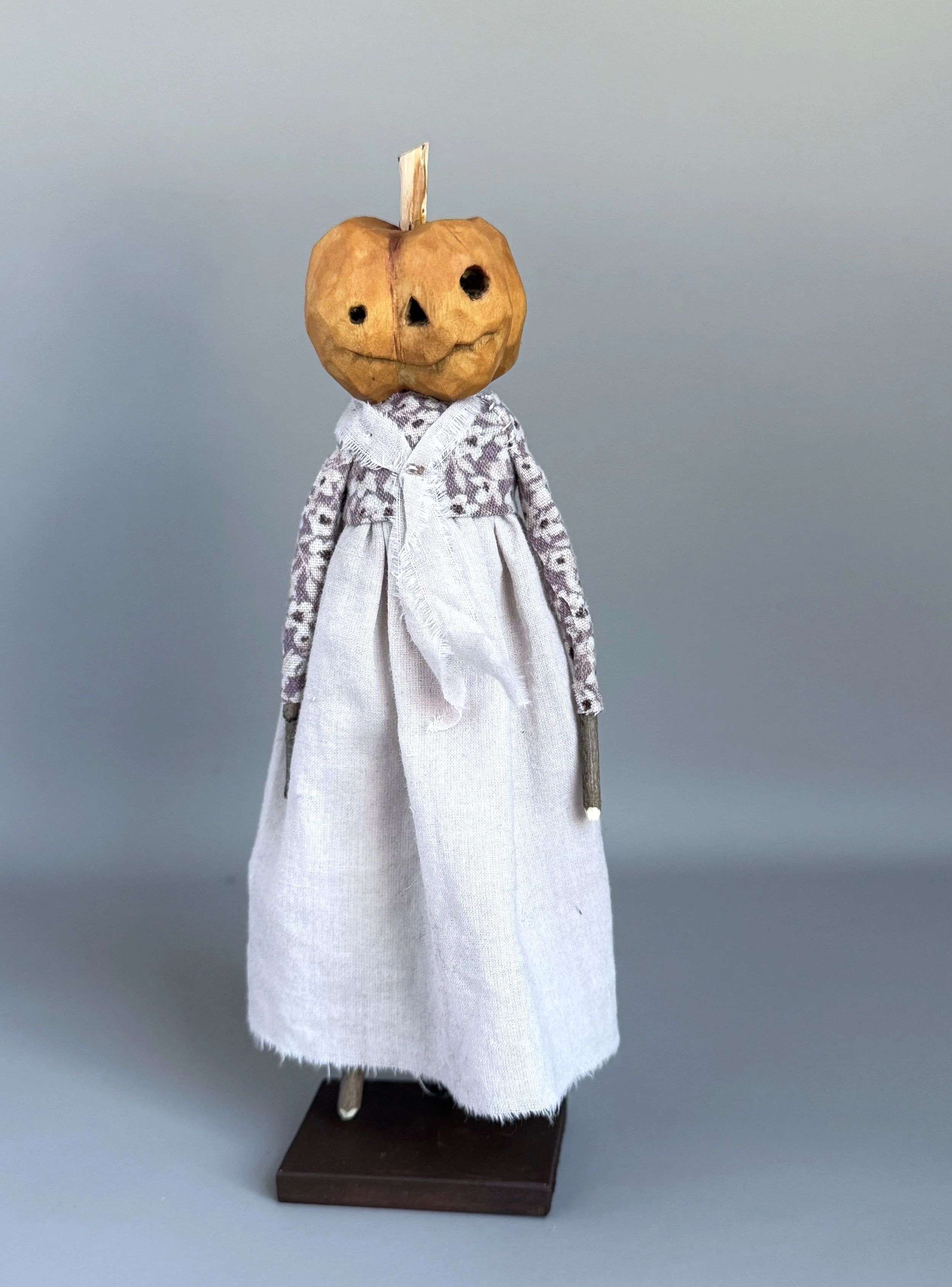 pumpkin moonshine doll wood, mixed media on stand 8