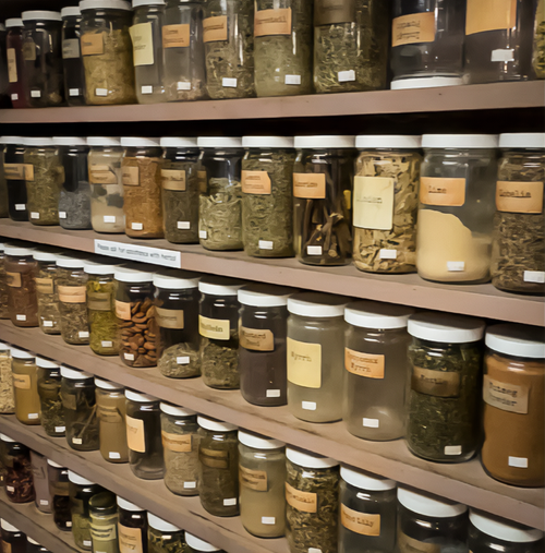 Hundreds of jars of herbs and spices line the shelves at Avalon Beyond in Orlando, Florida.