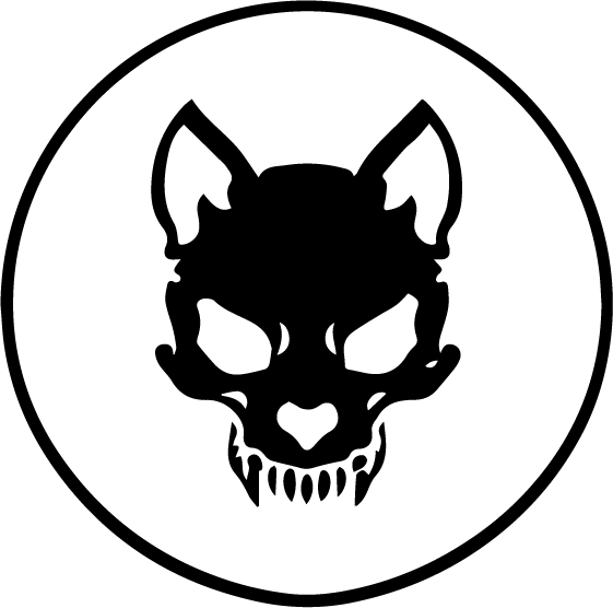 Black and white silhouette of a cat's face, showing its eyes, nose, and ears.