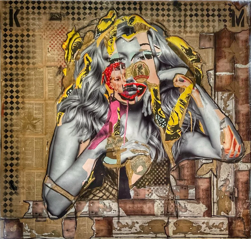 Kate Monroe,  Techniques mixtes sur canevas,
53” x 55”,  prix sur demande