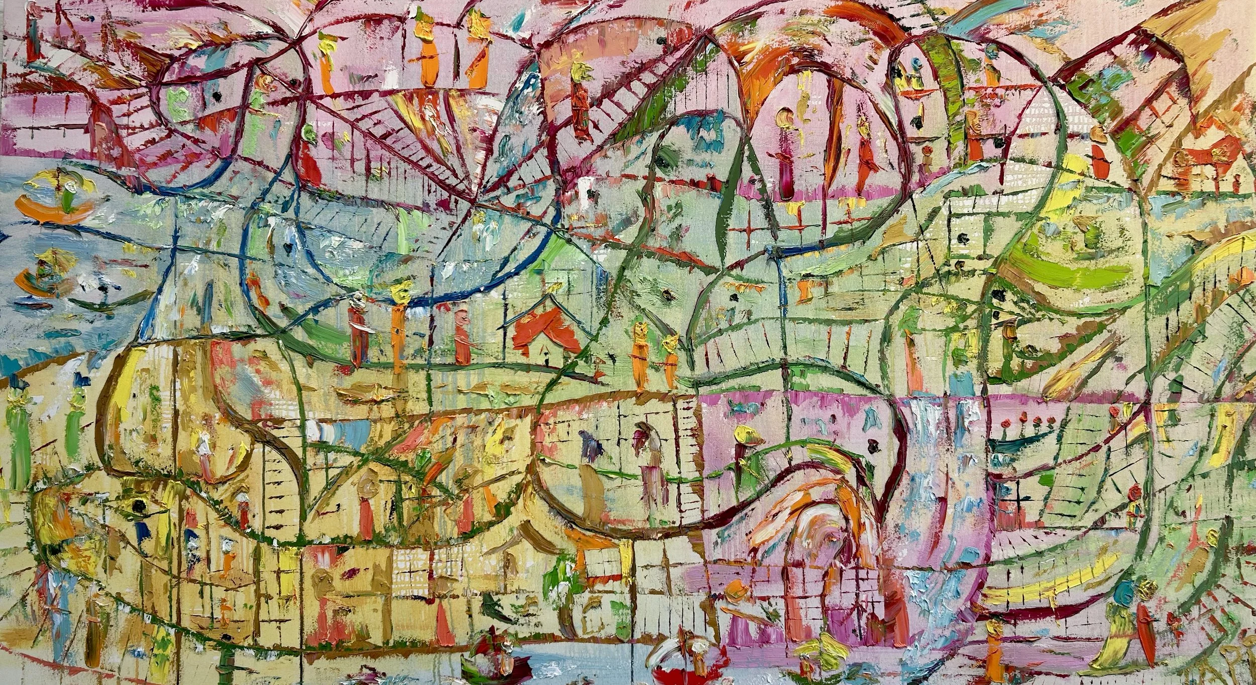 Carnet d'un monde encore possible (huile sur toile)  72" x 40", CAD 3,900 $