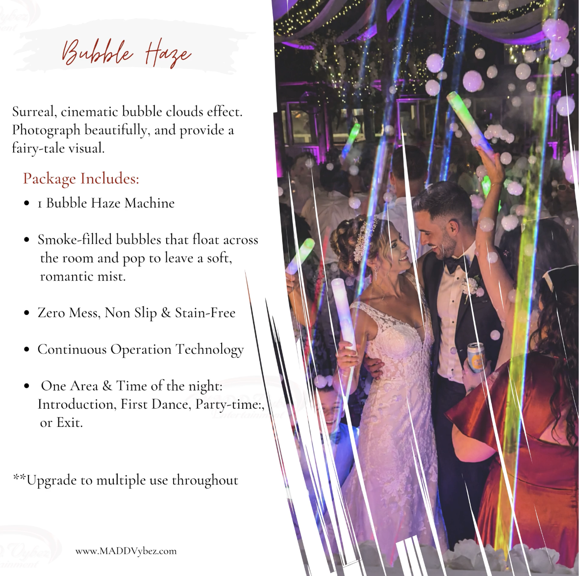 Cold Sparks, Photo Booth, CO2 Gun, Dancing On The Cloud, Uplighting, 360 photo Booth, Monogram
